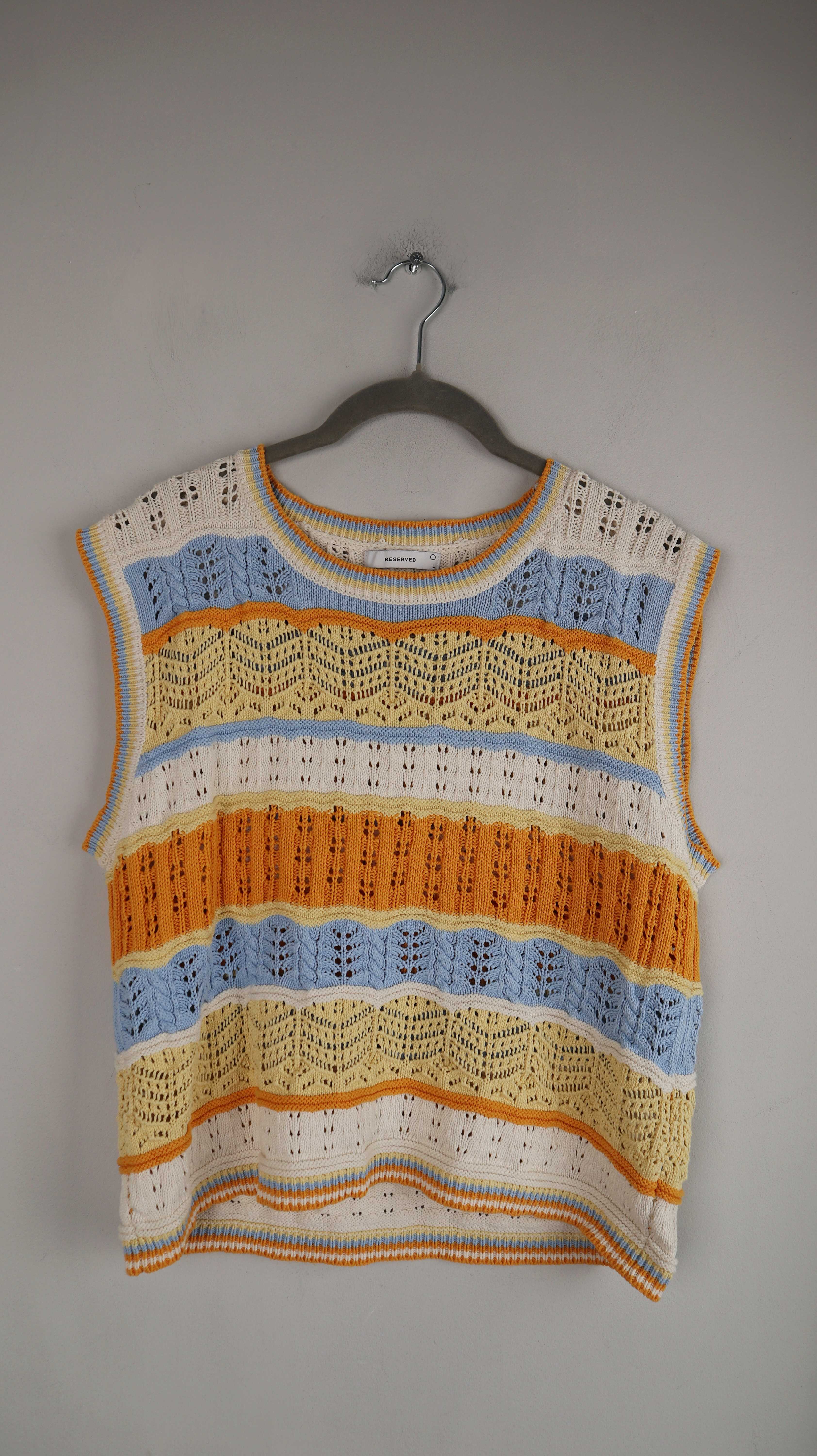 Reserved Cardigan Weste Strickpullover 40 L gelb blau gestrickt