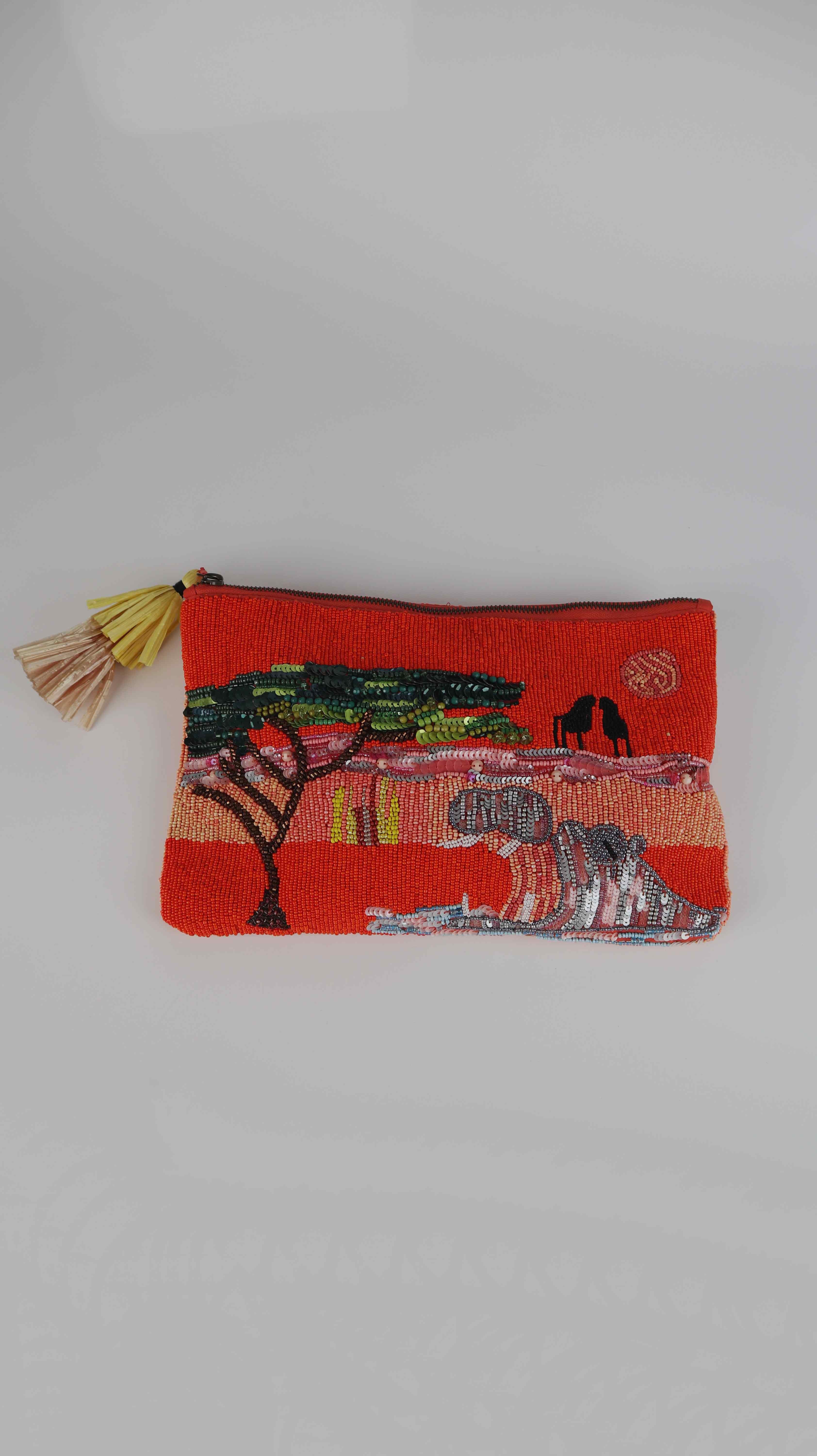 Zara Raffia Tasche Clutch Pailettentasche Glitzer Safari Afrika Pochette