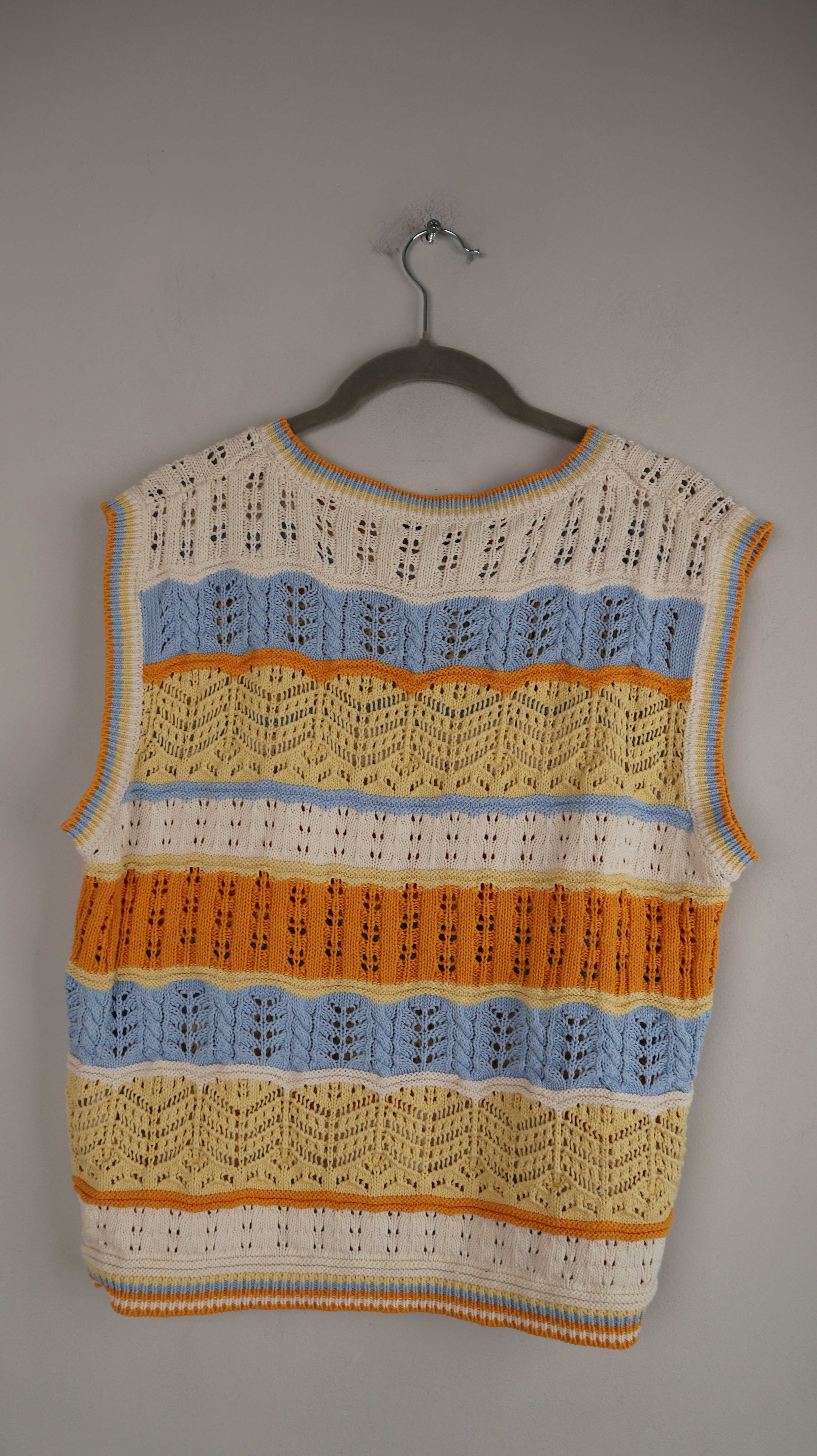 Reserved Cardigan Weste Strickpullover 40 L gelb blau gestrickt