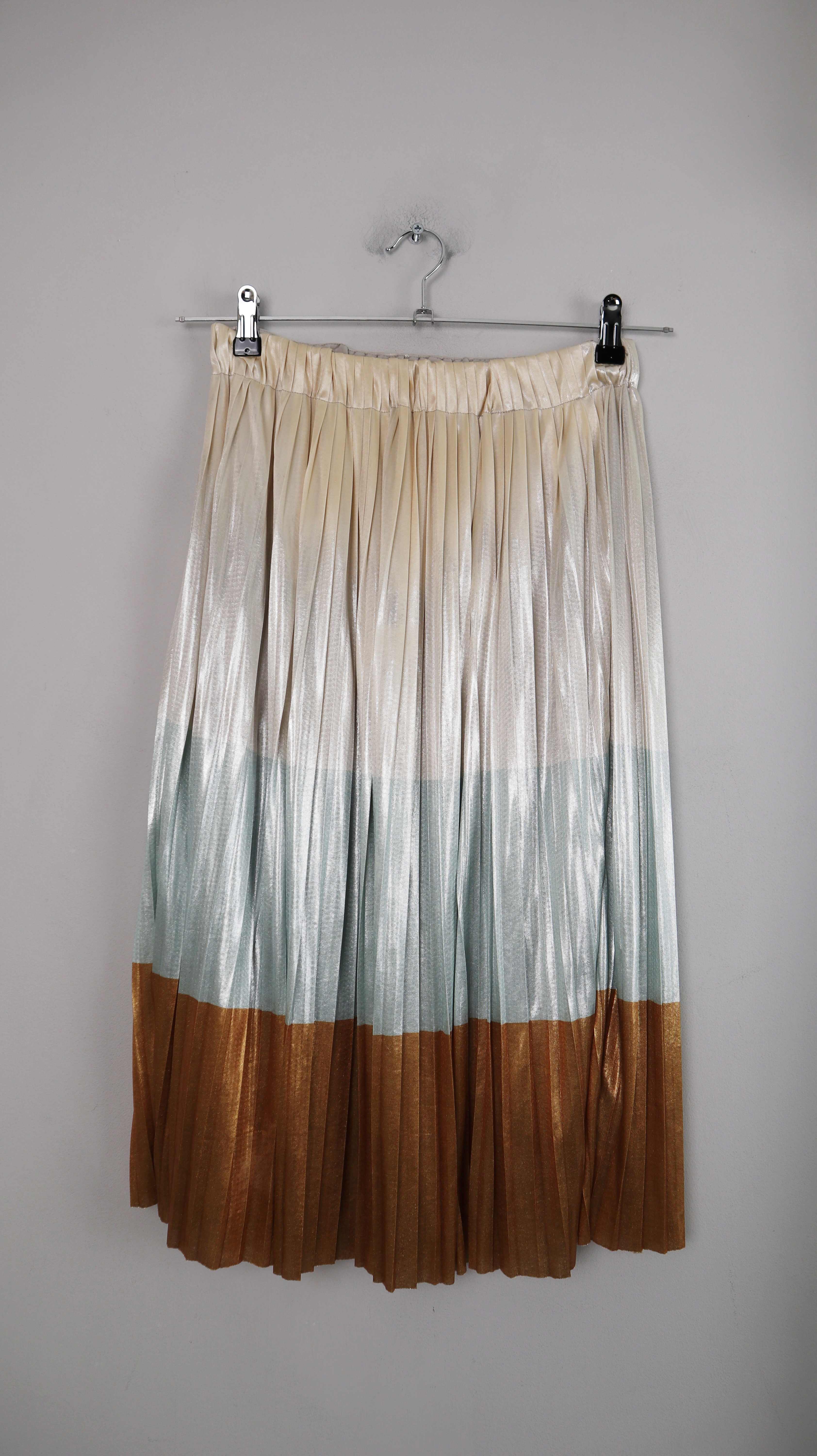 Zara Rock 36 S Plissee Metallic braun beige Midi Midirock Faltenrock