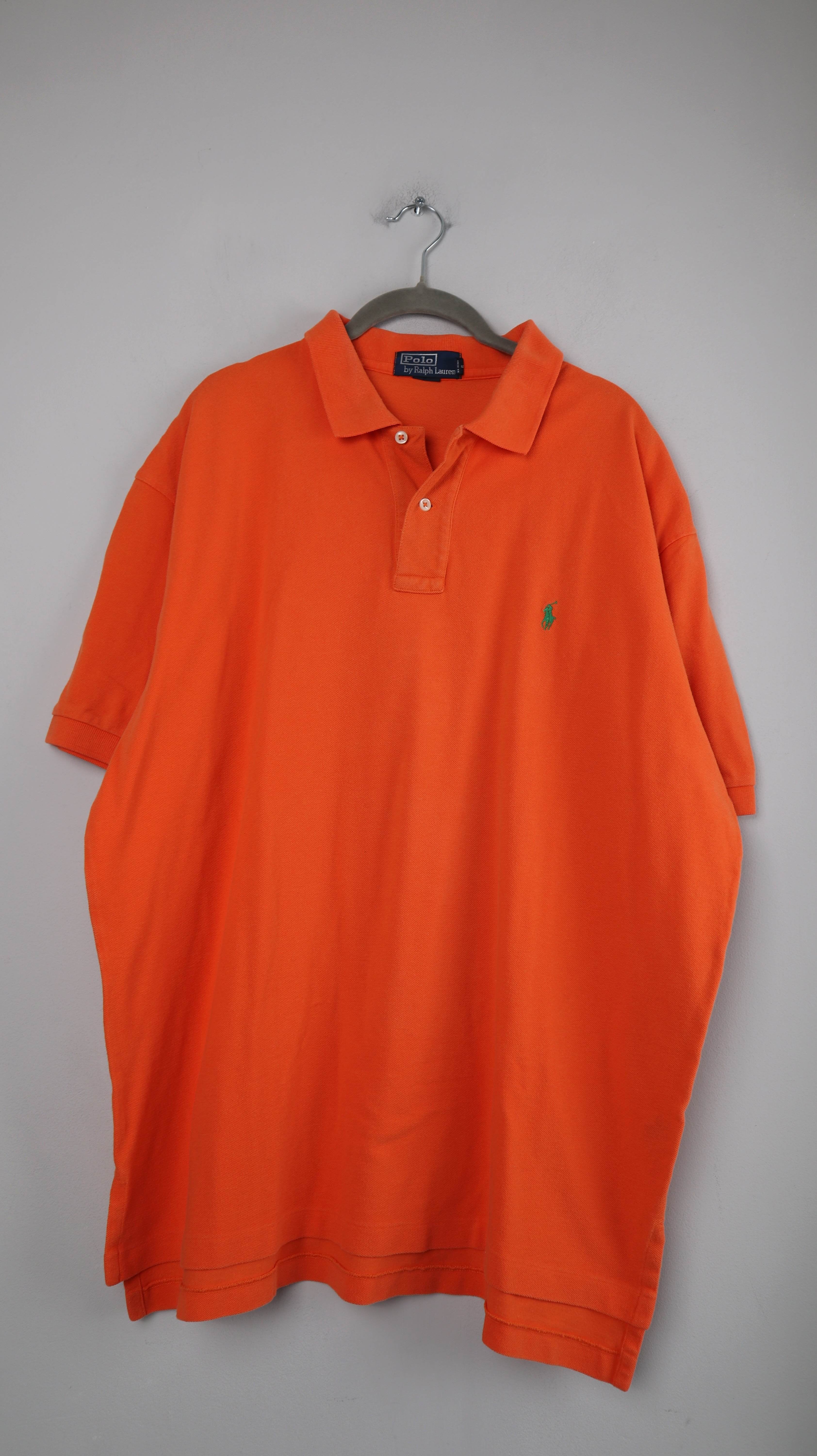 Polo Ralph Lauren Shirt XL Hemd Poloshirt Orange geknöpft Grün einfarbig