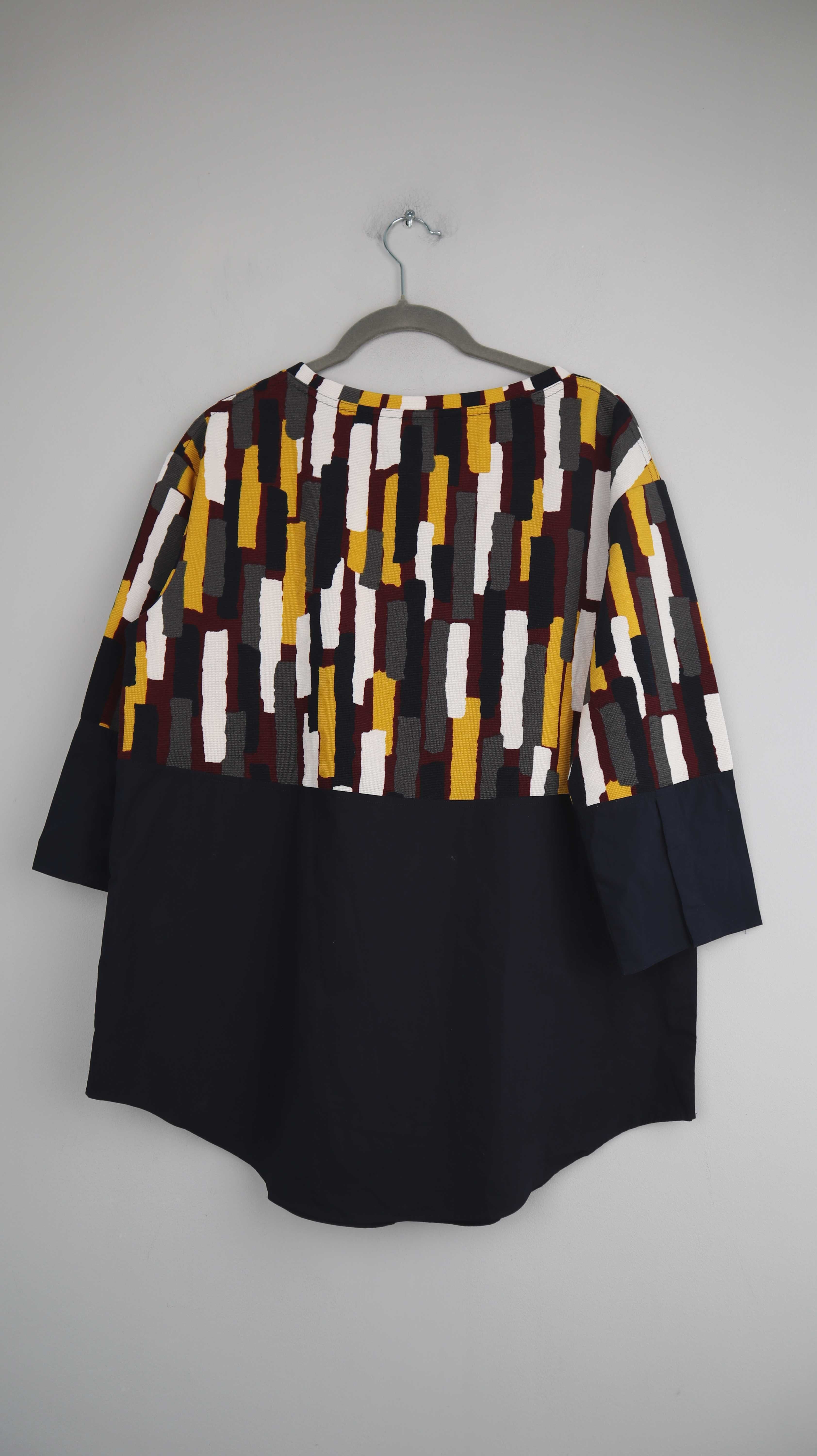 COS Oberteil Shirt dunkelblau 40 L gelb Bluse gemustert 3/4 Ärmel