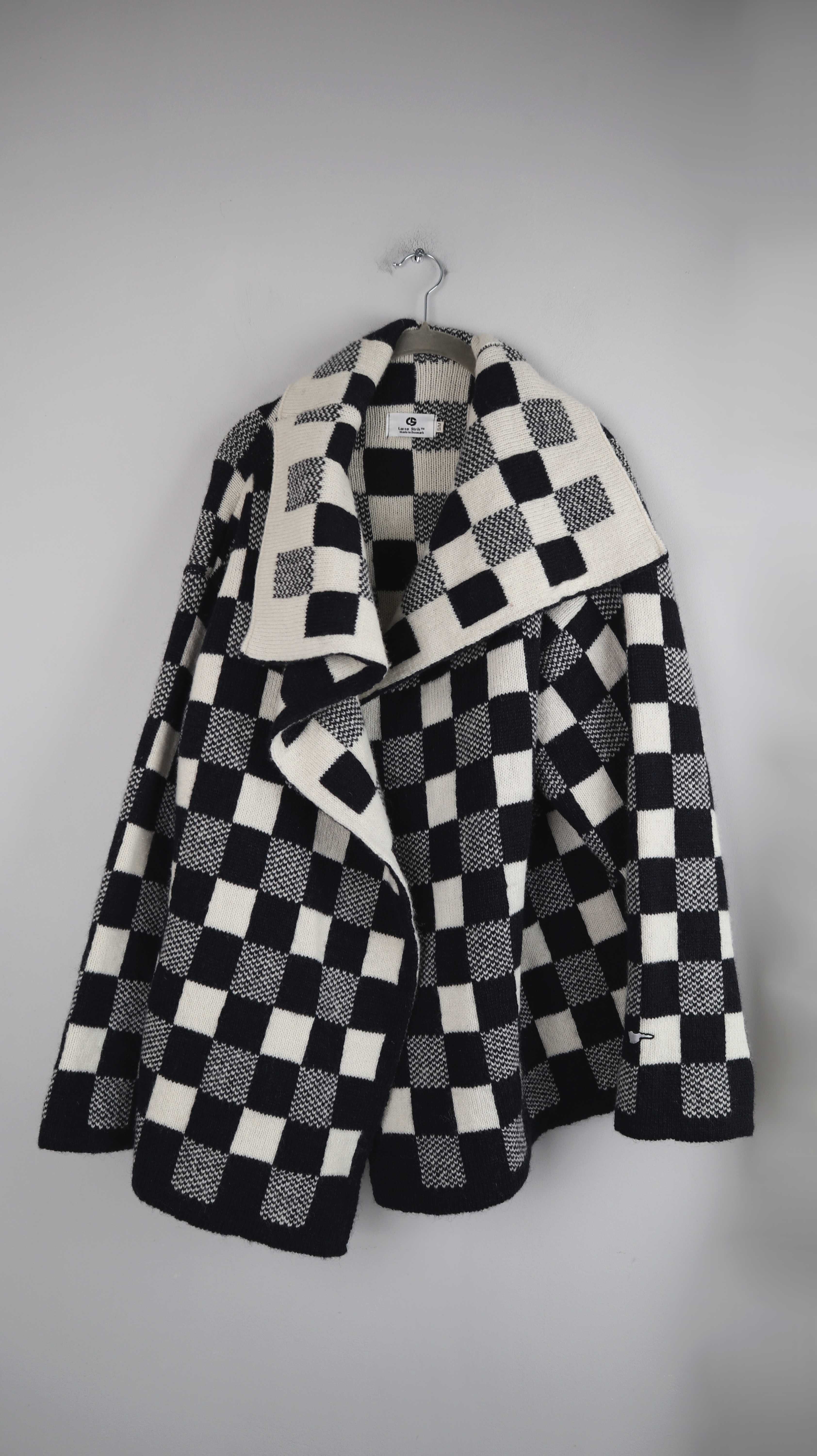 Læsø Strik Made in Denmark S/M Schwarz weiß Laesoe Schachbrettmuster Cardigan