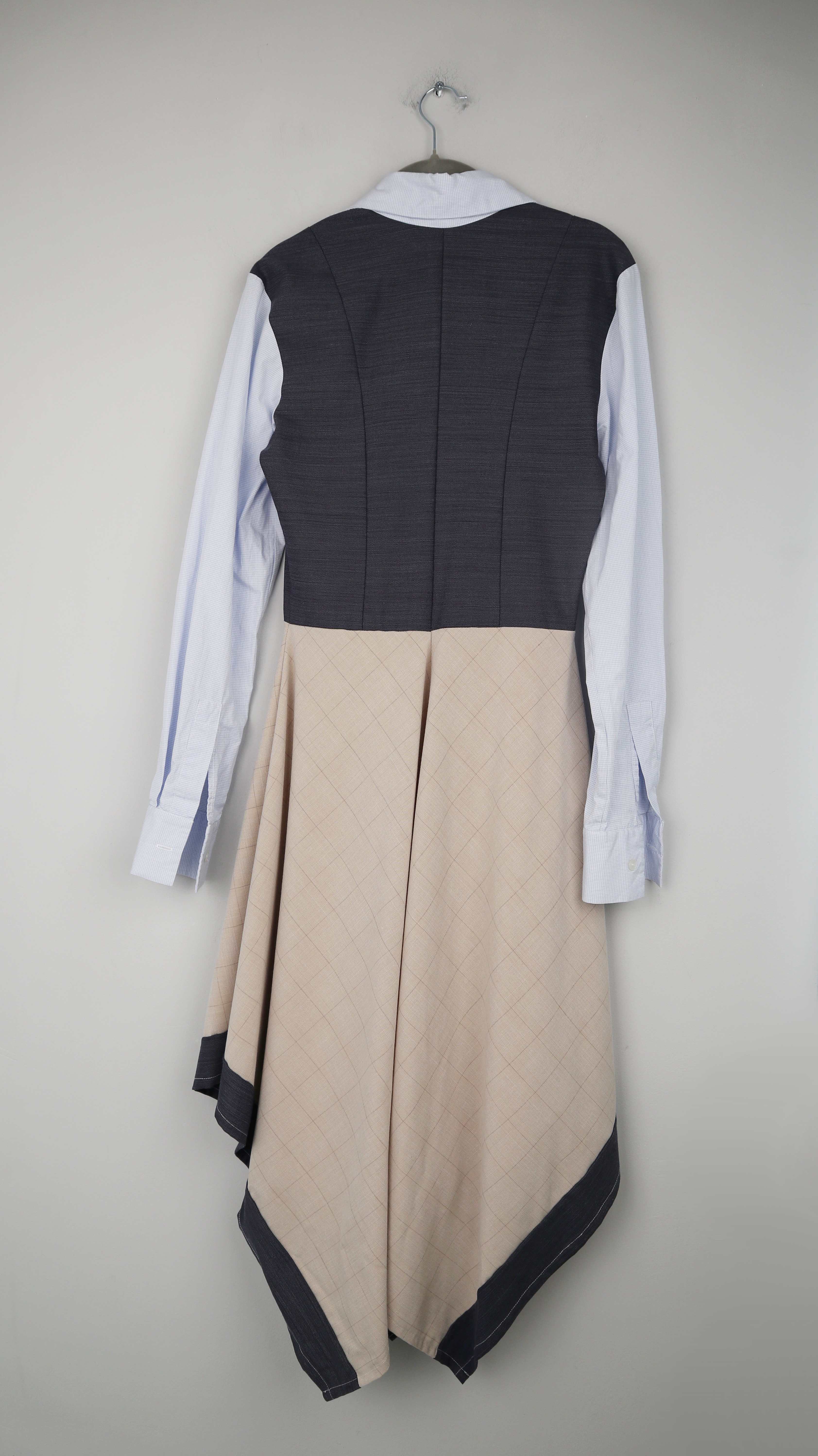 Kleid Hemdkleid Maxikleid 36 S Selbstgenäht Design Blusenkleid Blau Creme