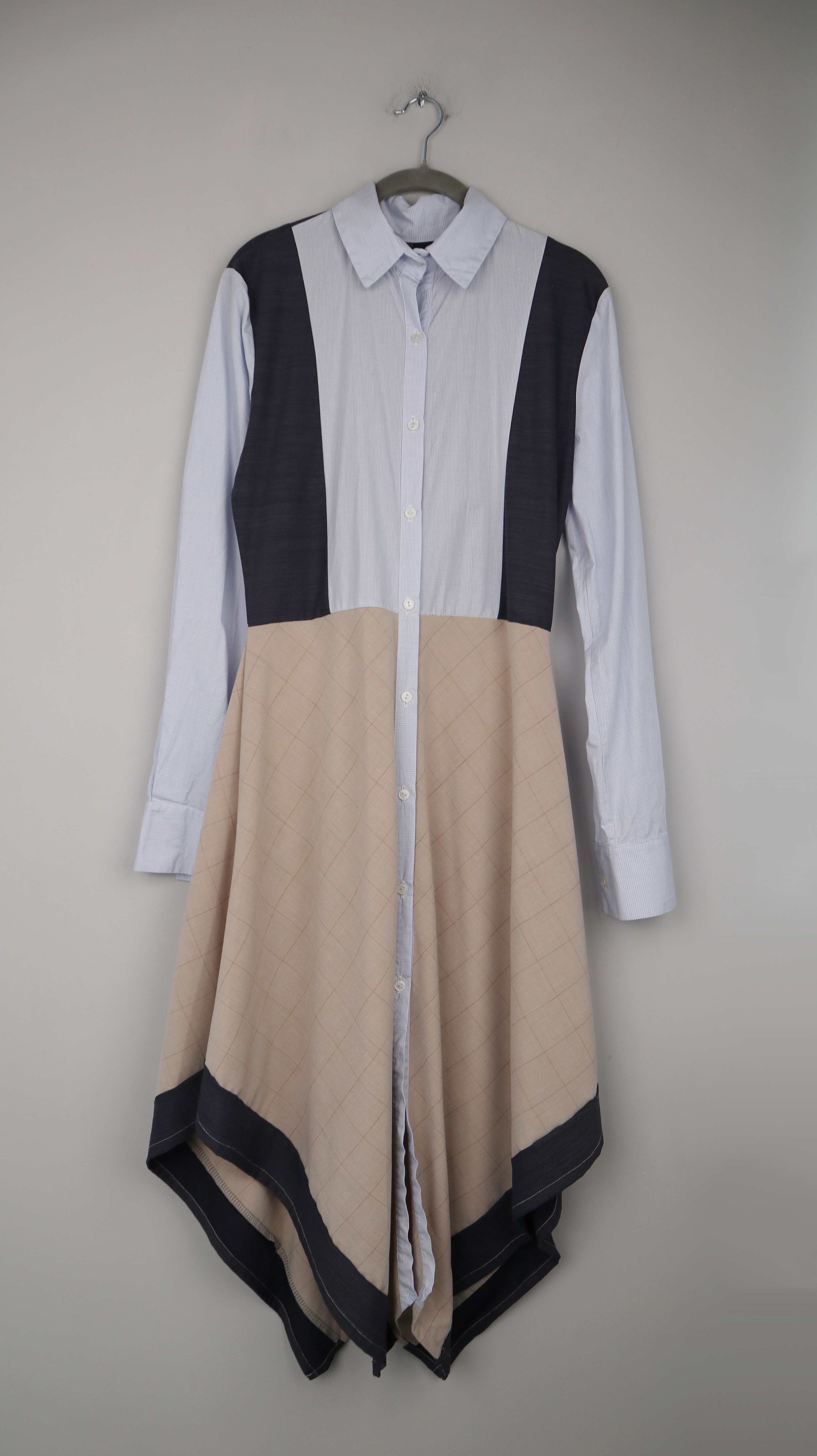 Kleid Hemdkleid Maxikleid 36 S Selbstgenäht Design Blusenkleid Blau Creme