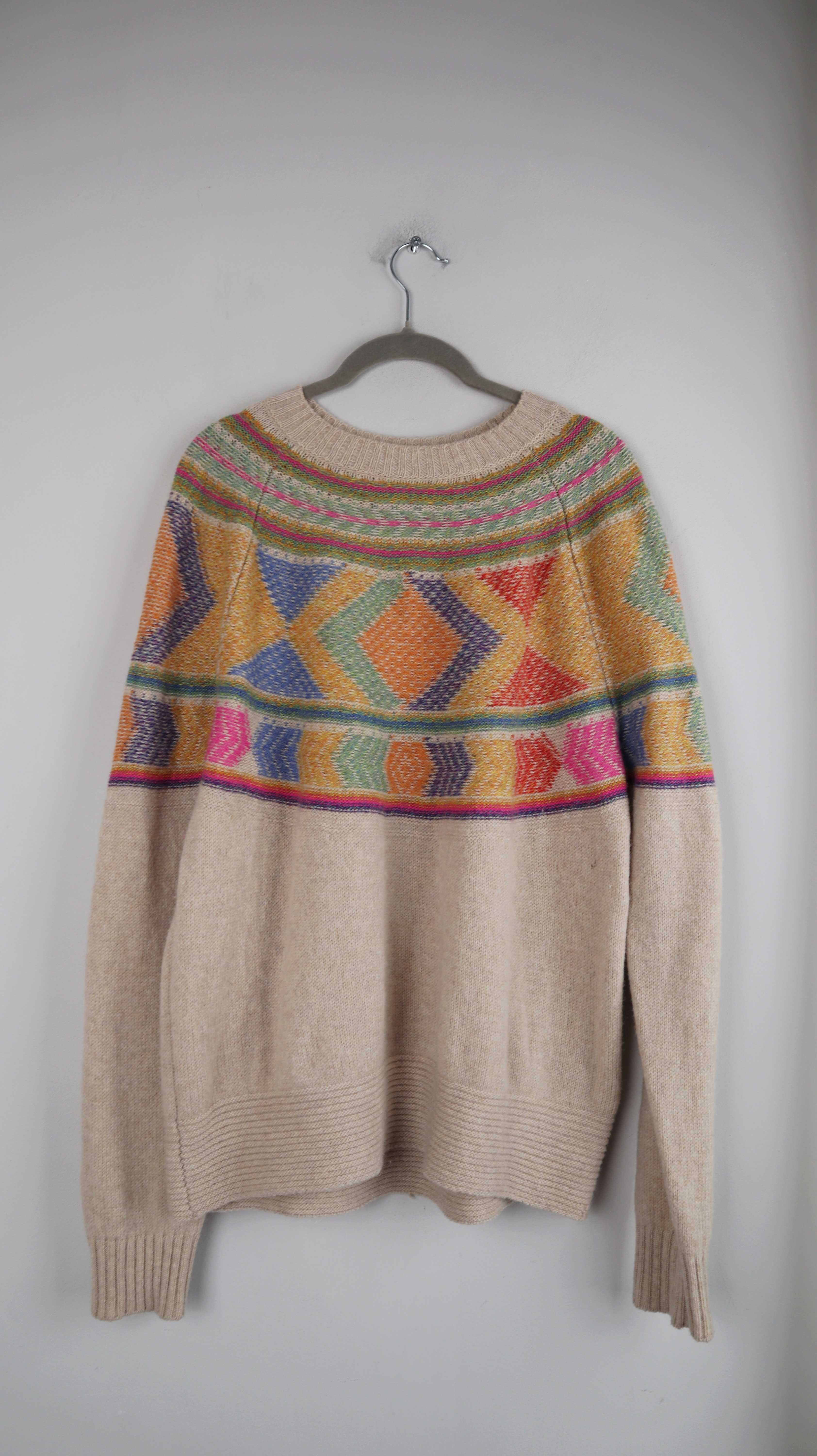 United Colors of Benetton Pullover Wolle Creme Norwegermuster 36 S Shetland
