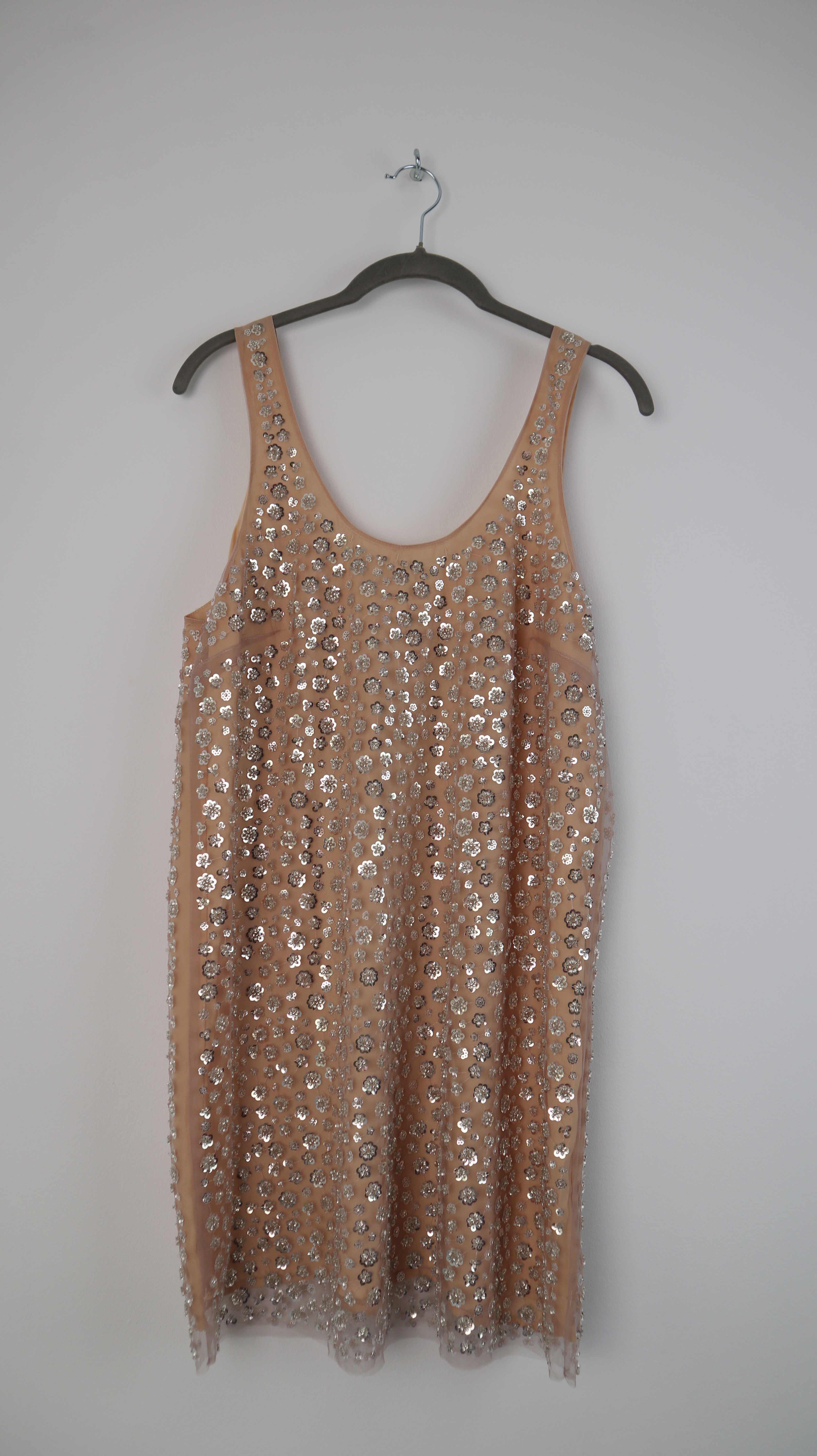 H&M Pailettenkleid Beige Silber Midikleid Midi 36 S Cocktailkleid Partykleid