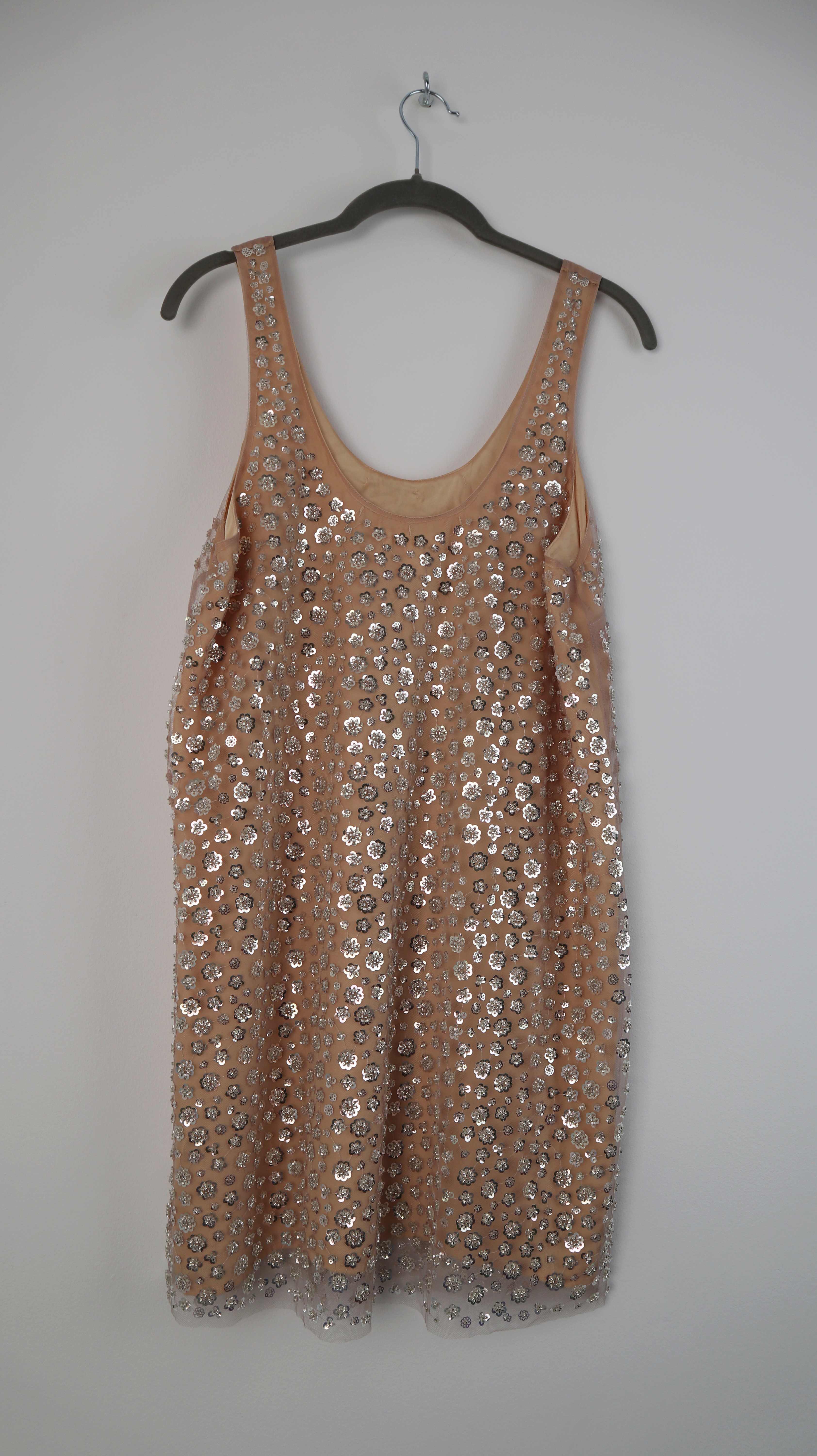 H&M Pailettenkleid Beige Silber Midikleid Midi 36 S Cocktailkleid Partykleid