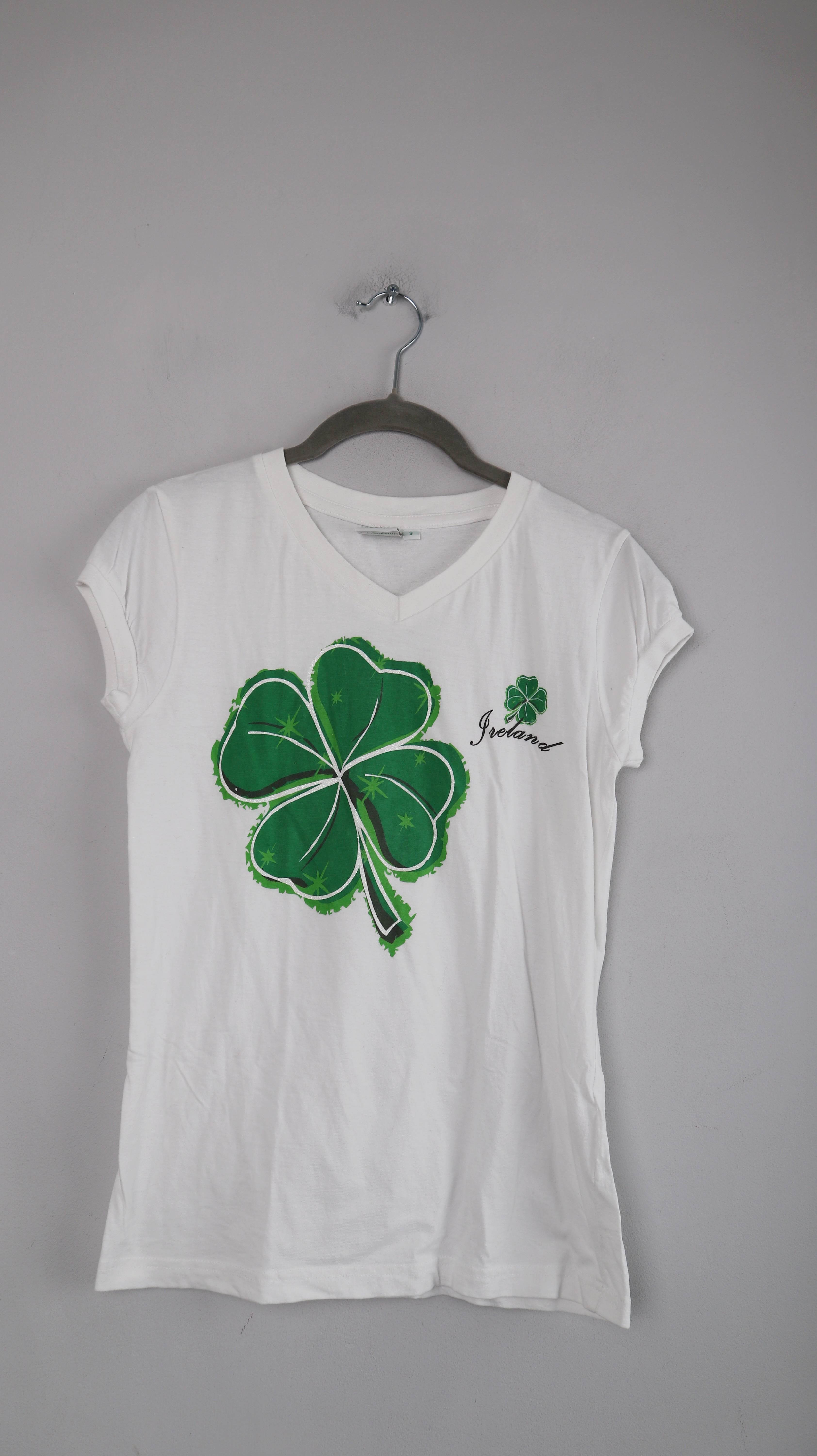 Tradional Craftwerk Shirt Irland T-Shirt weiß Kleeblatt 36 S