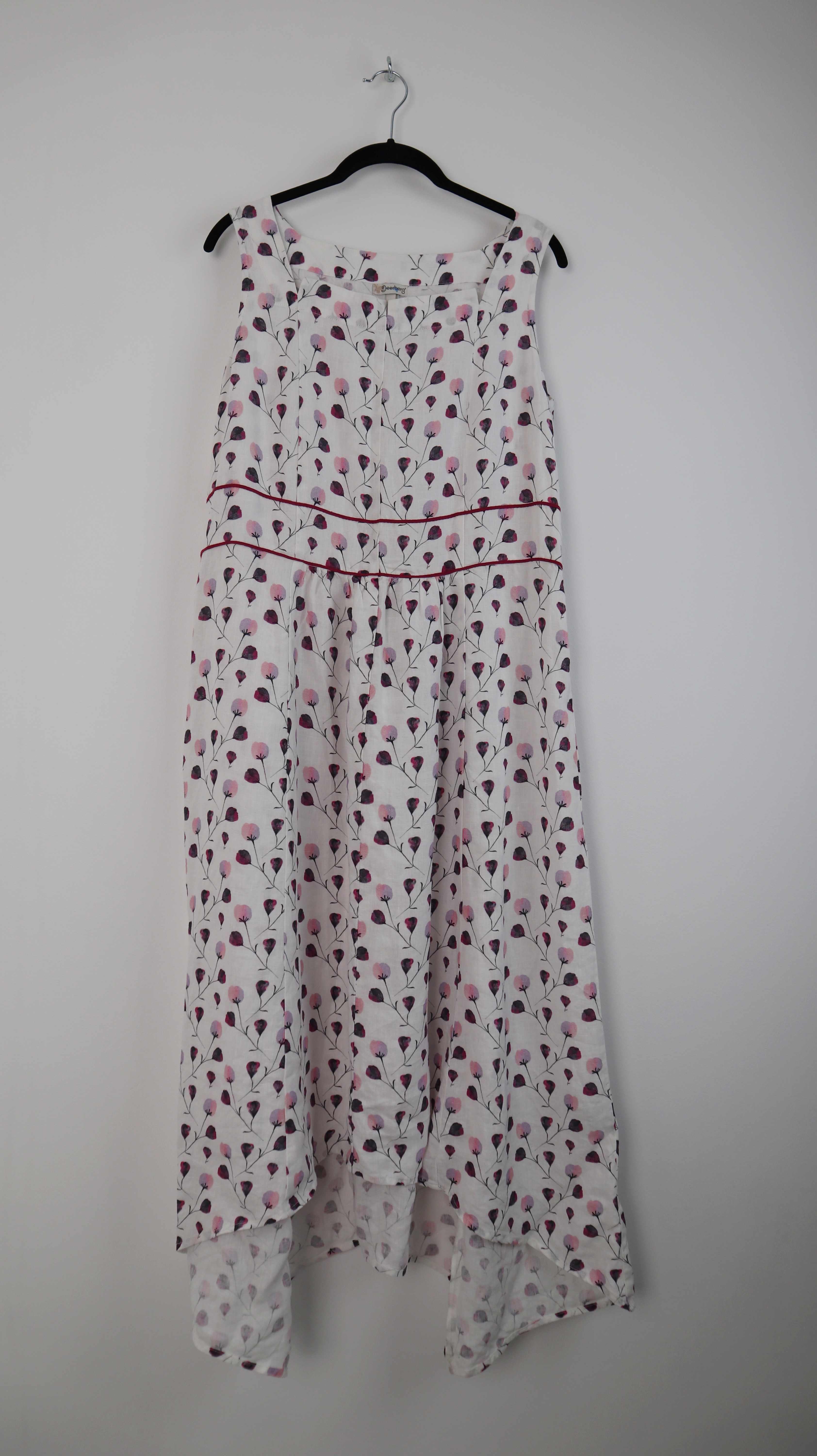 Deerberg Kleid Leinenkleid weiß lila 38 M Sommerkleid Etuikleid