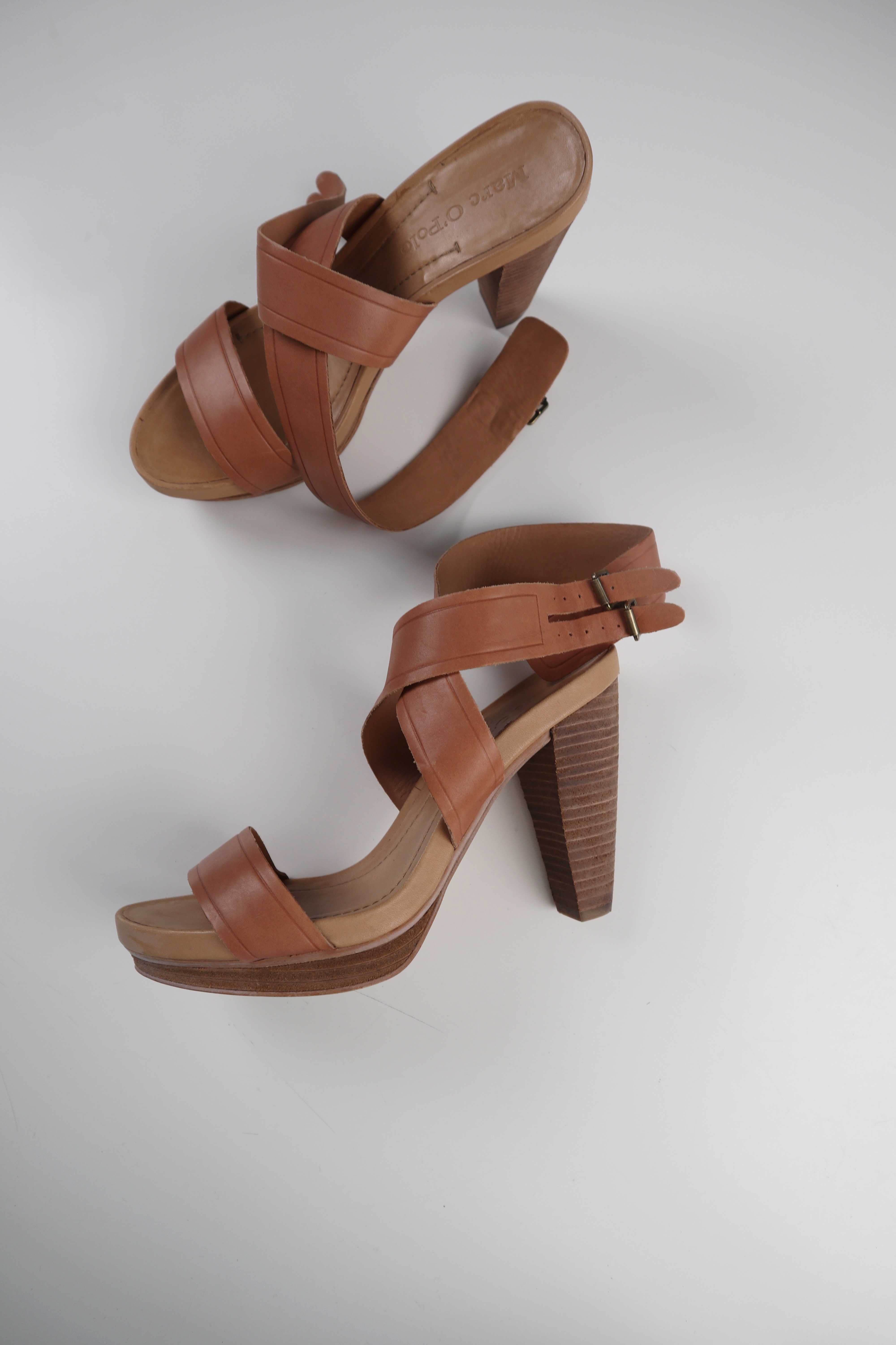 Marc O' Polo Heels Keilabsatzschuhe Riemchenpumps Leder Braun Riemchensandalen