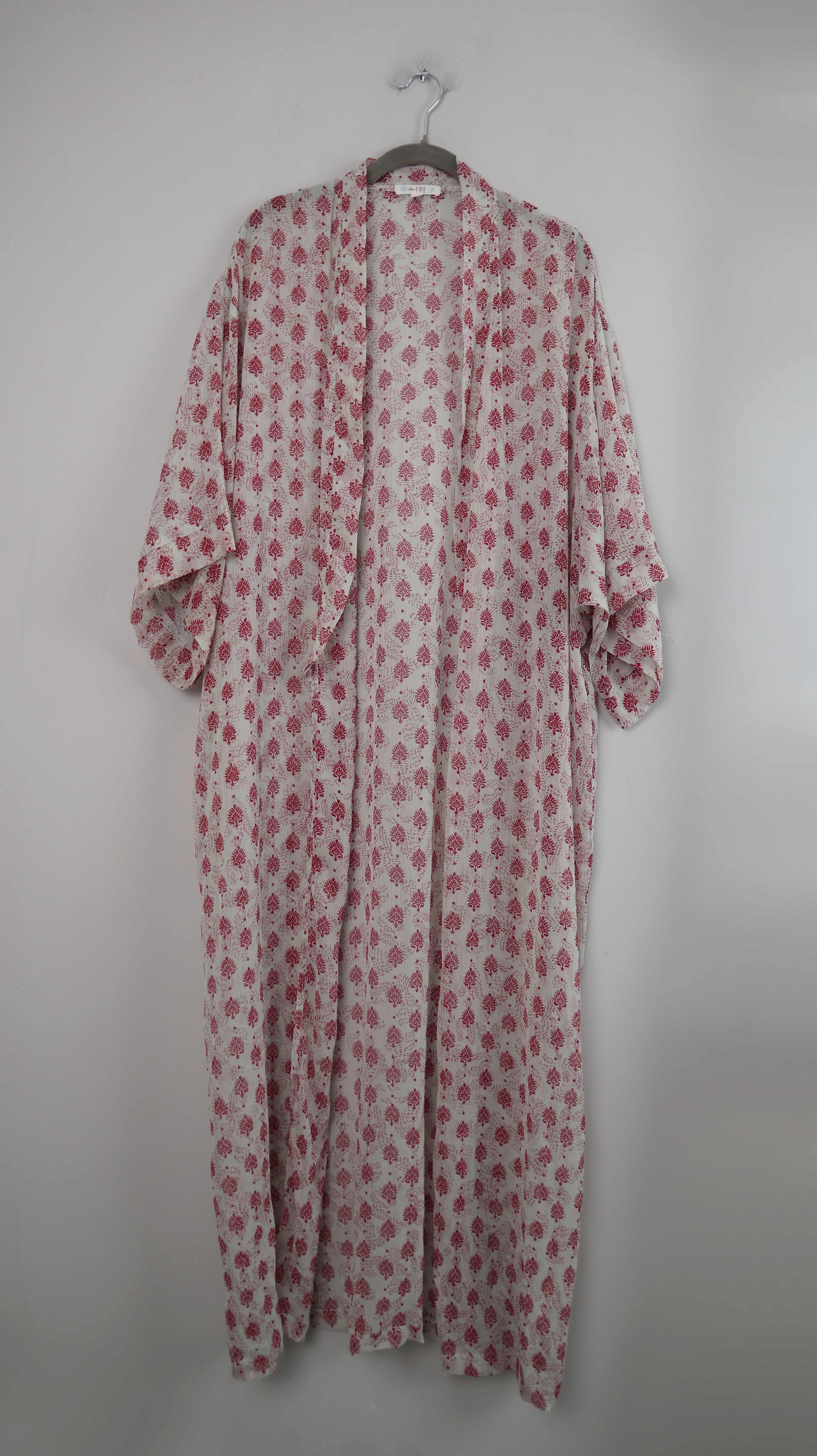 love Fire Kimono rot weiß Hippie Bohemian 38 M Jacke gemustert