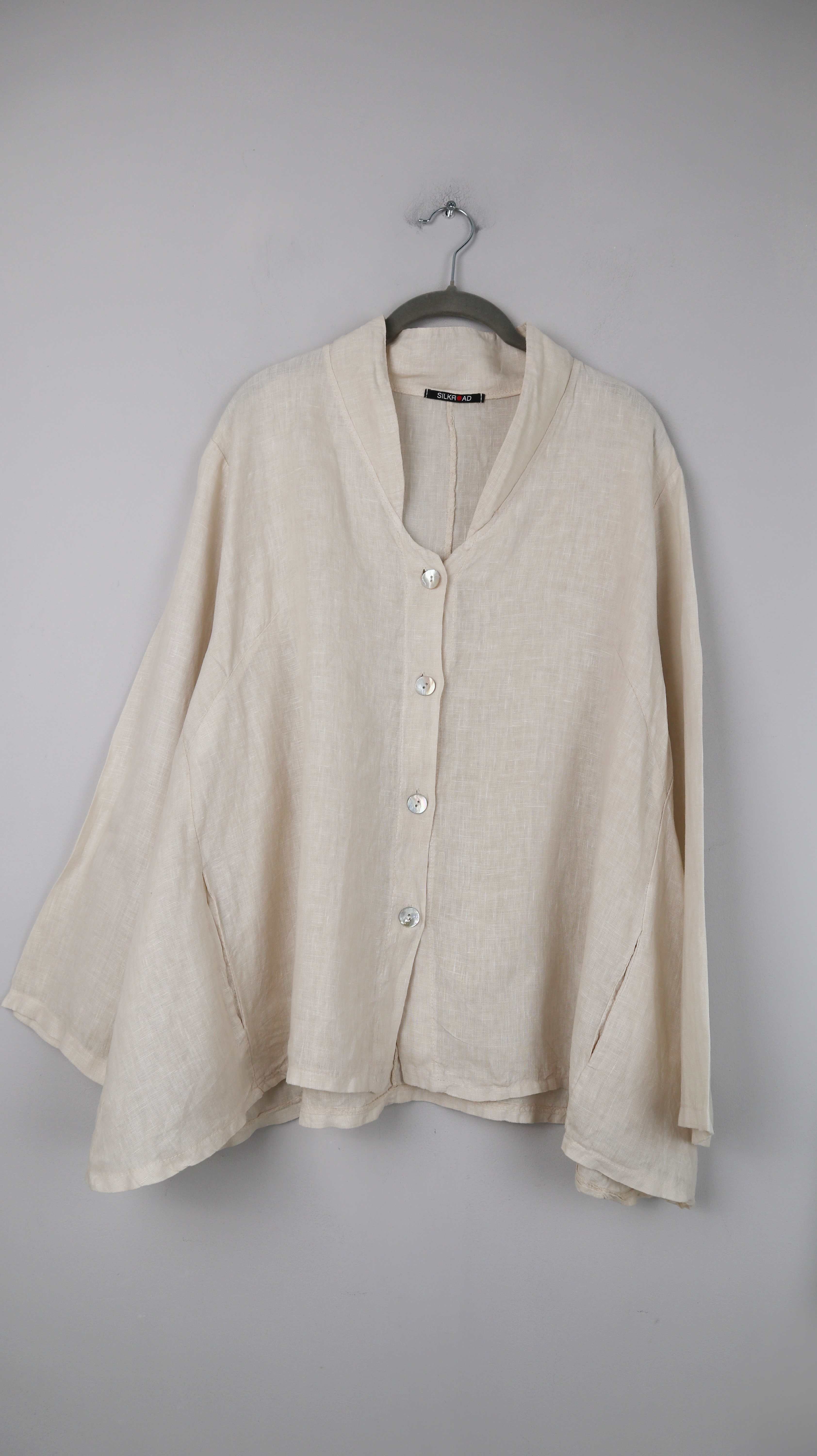 Silkroad Bluse Hemd Leinenbluse Leinenhemd 40 L Perlmuttknöpfe