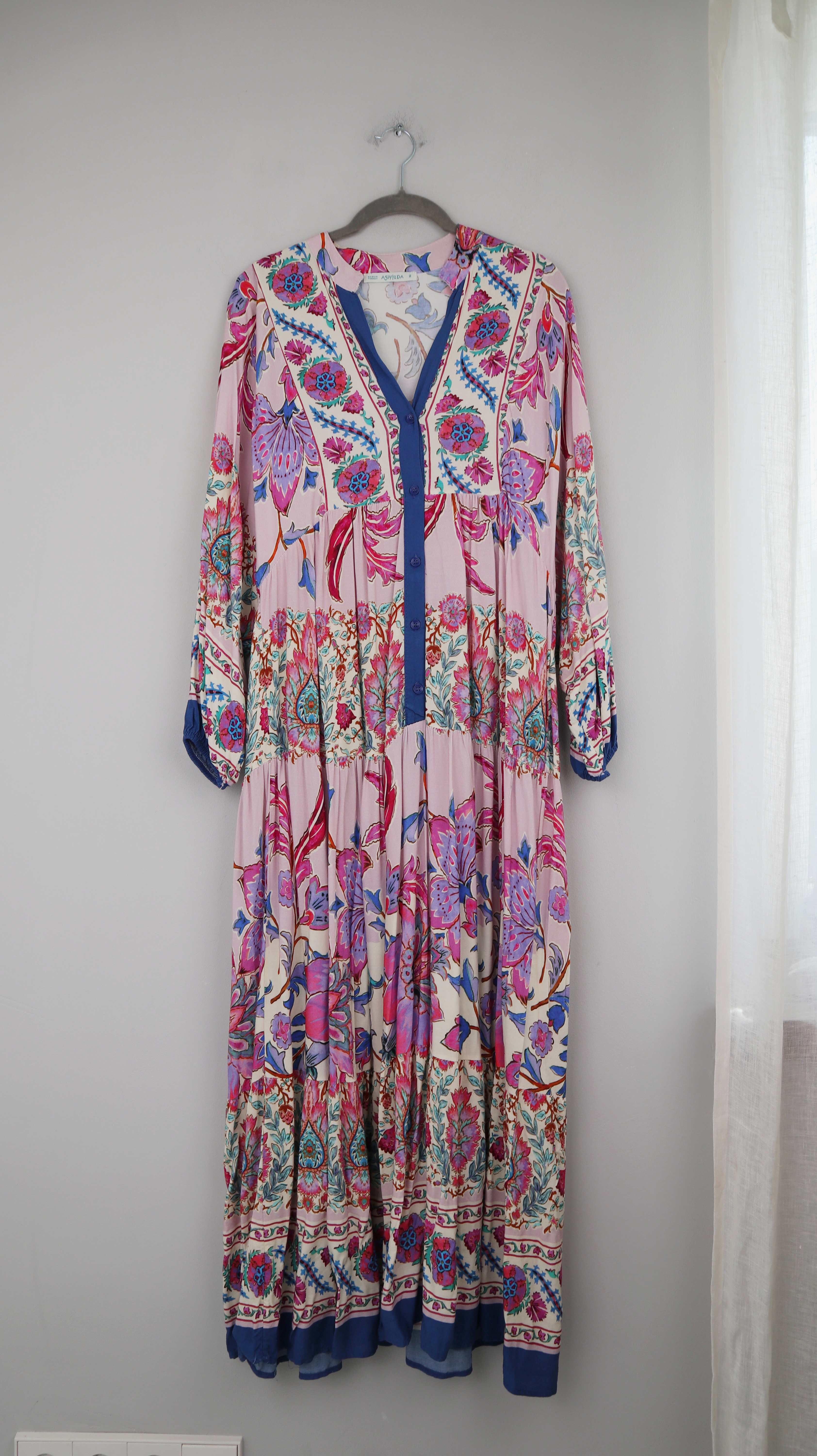 Ashilda Kleid Maxi Maxikleid rosa blau 40 L Sommerkleid Paisley gesmustert