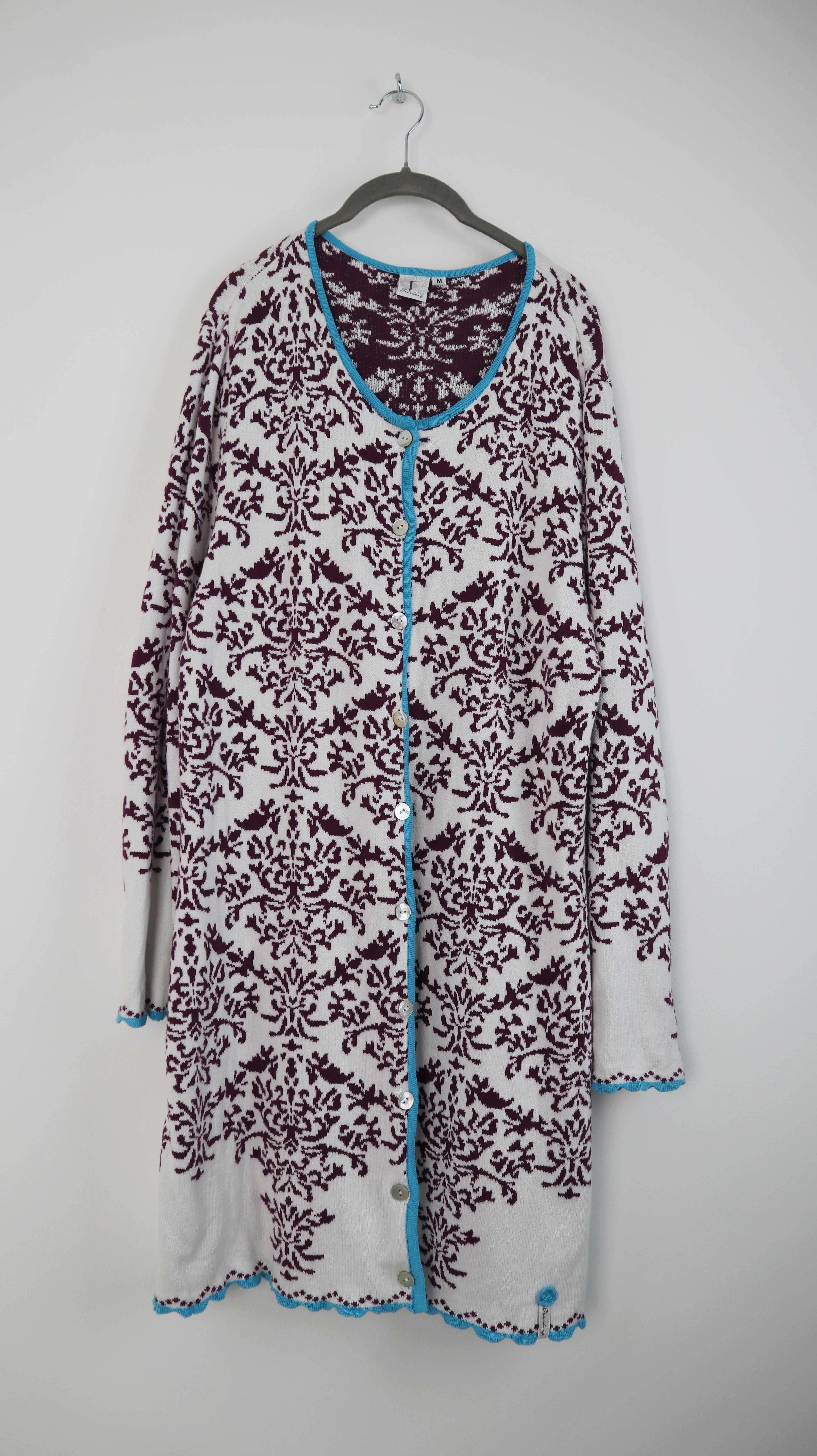 Deerberg Strickjacke weiß lila 38 M Cardigan lang Pullover Jacke