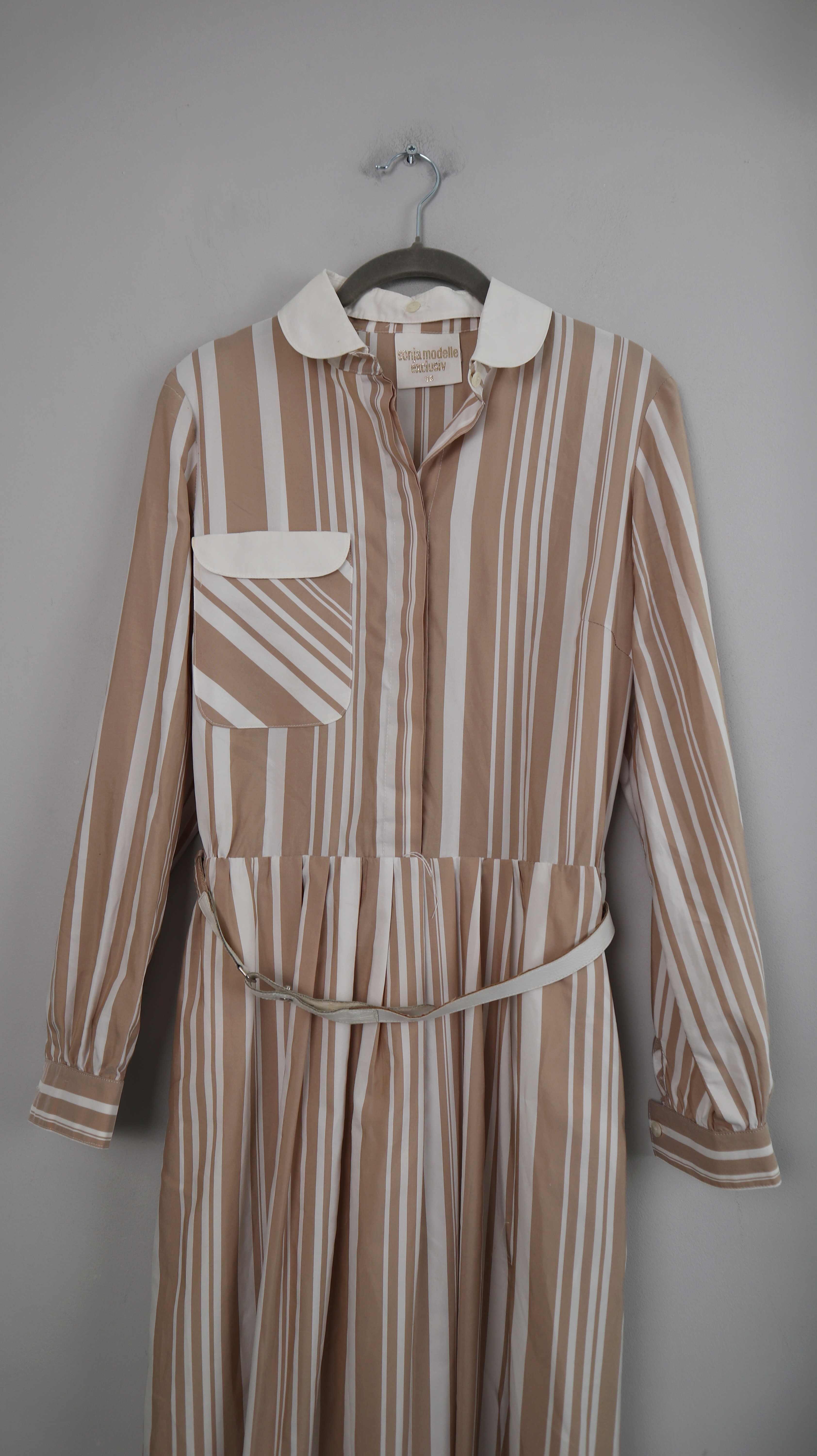 Sonja Modelle Kleid Midi Midikleid Beige weiß gestreift 38 M Streifenkleid
