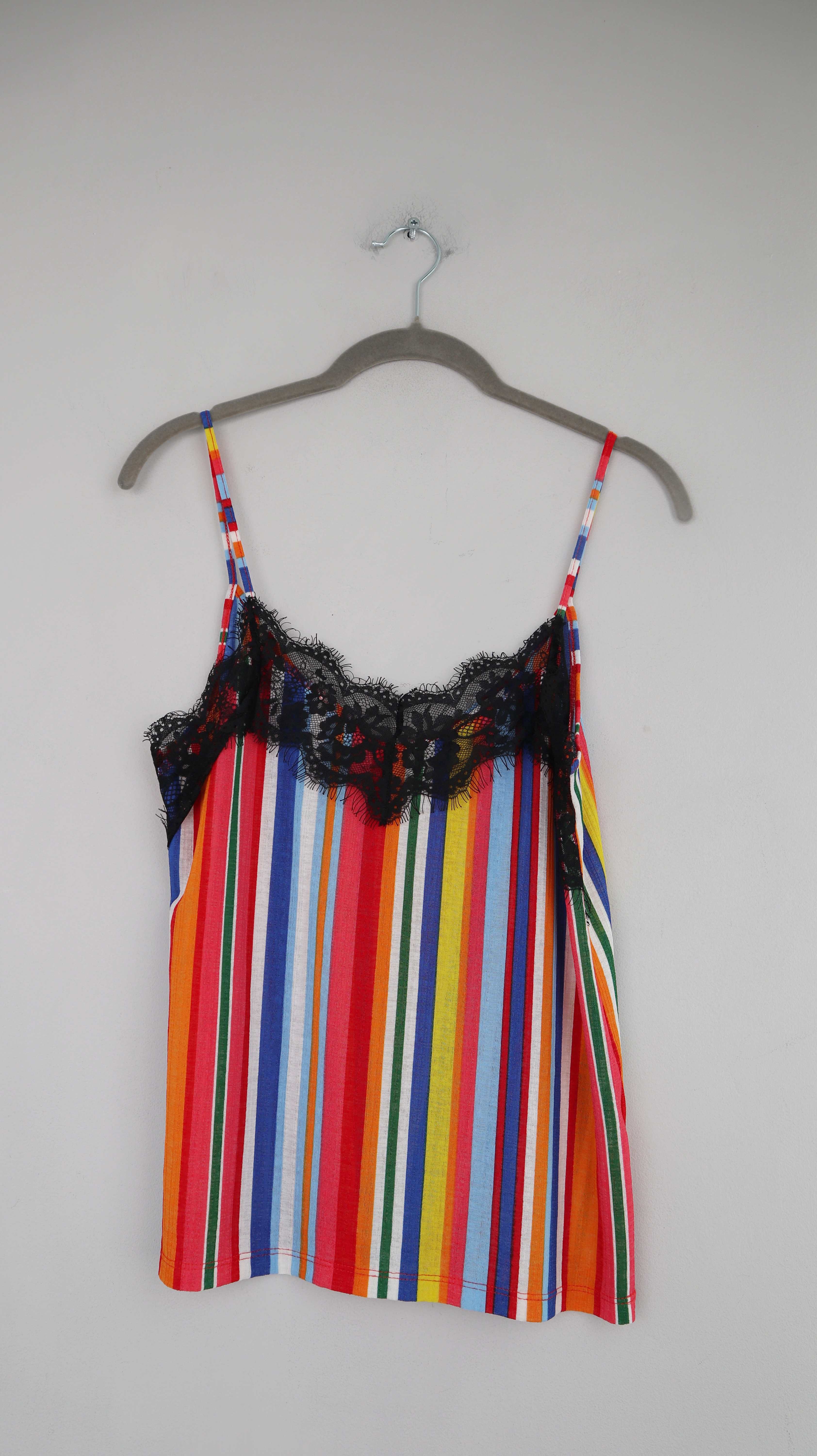 Zara Top bunt Shirt 36 S gestreift Tanktop Spitze