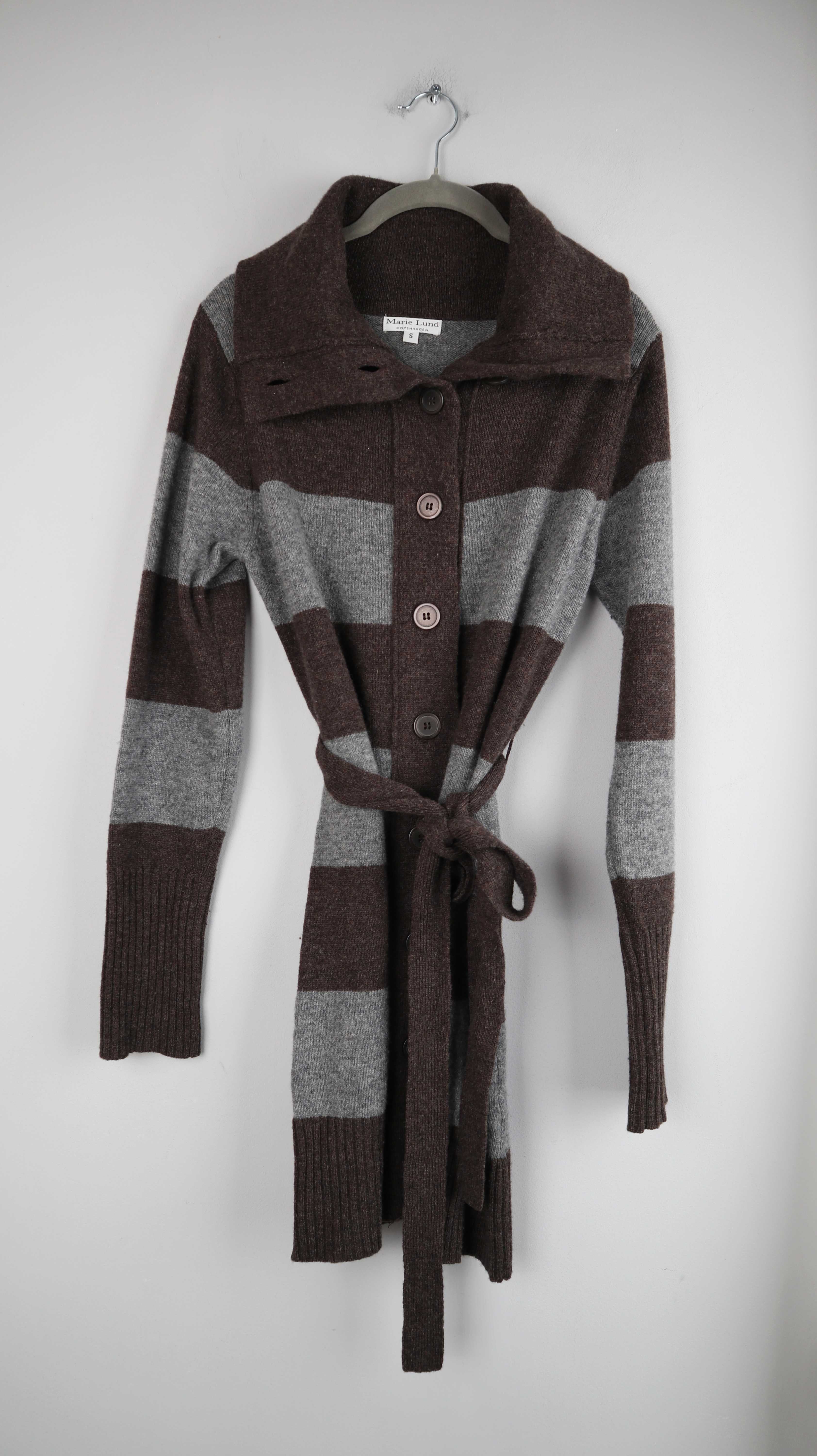 Marie Lund Strickjacke grau braun 36 S Wolle Wollstrickjacke gestreift