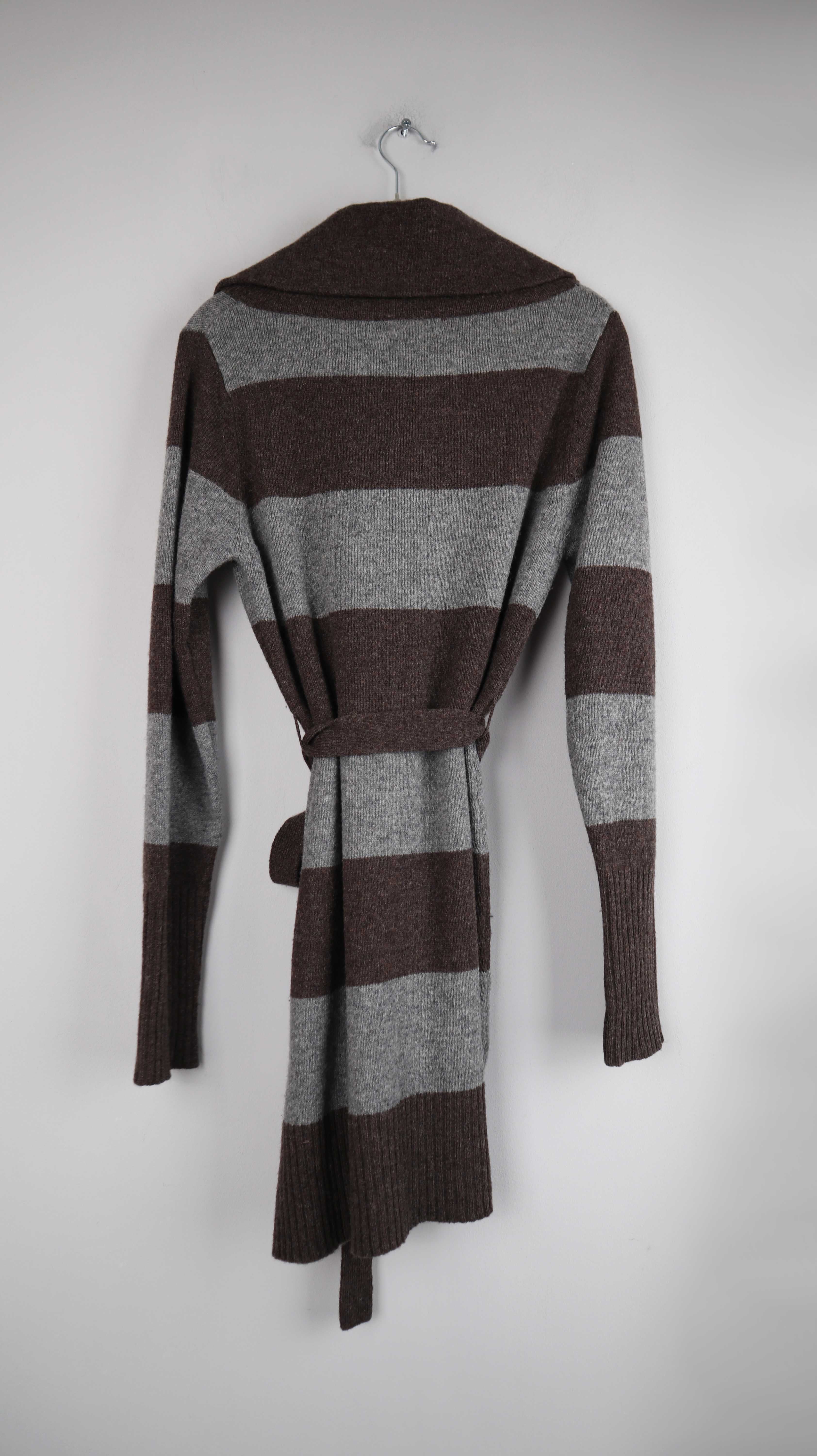 Marie Lund Strickjacke grau braun 36 S Wolle Wollstrickjacke gestreift