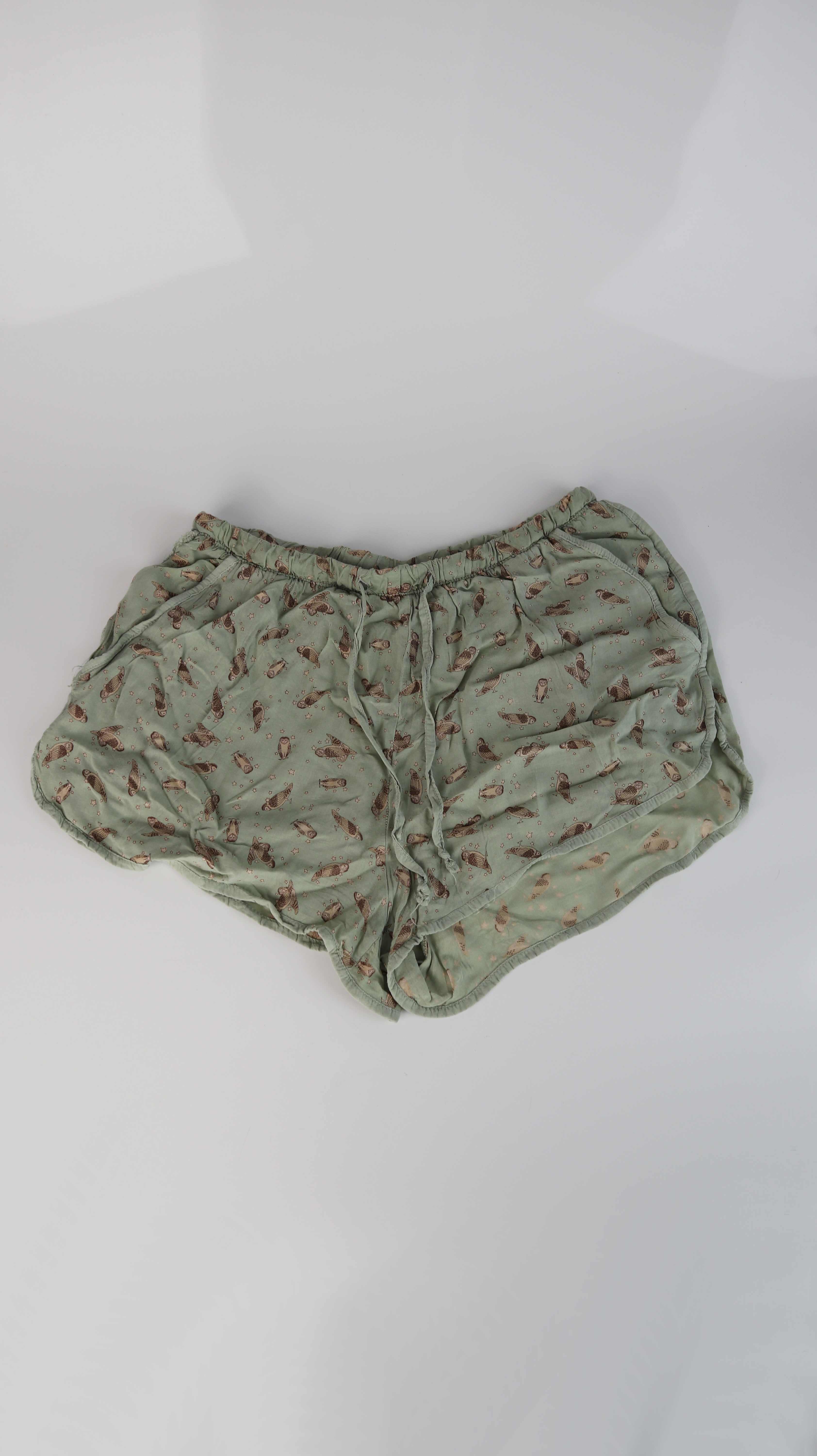 Oysho Hose Shorts grün kurz Schlafhose Hellgrün Eulen S