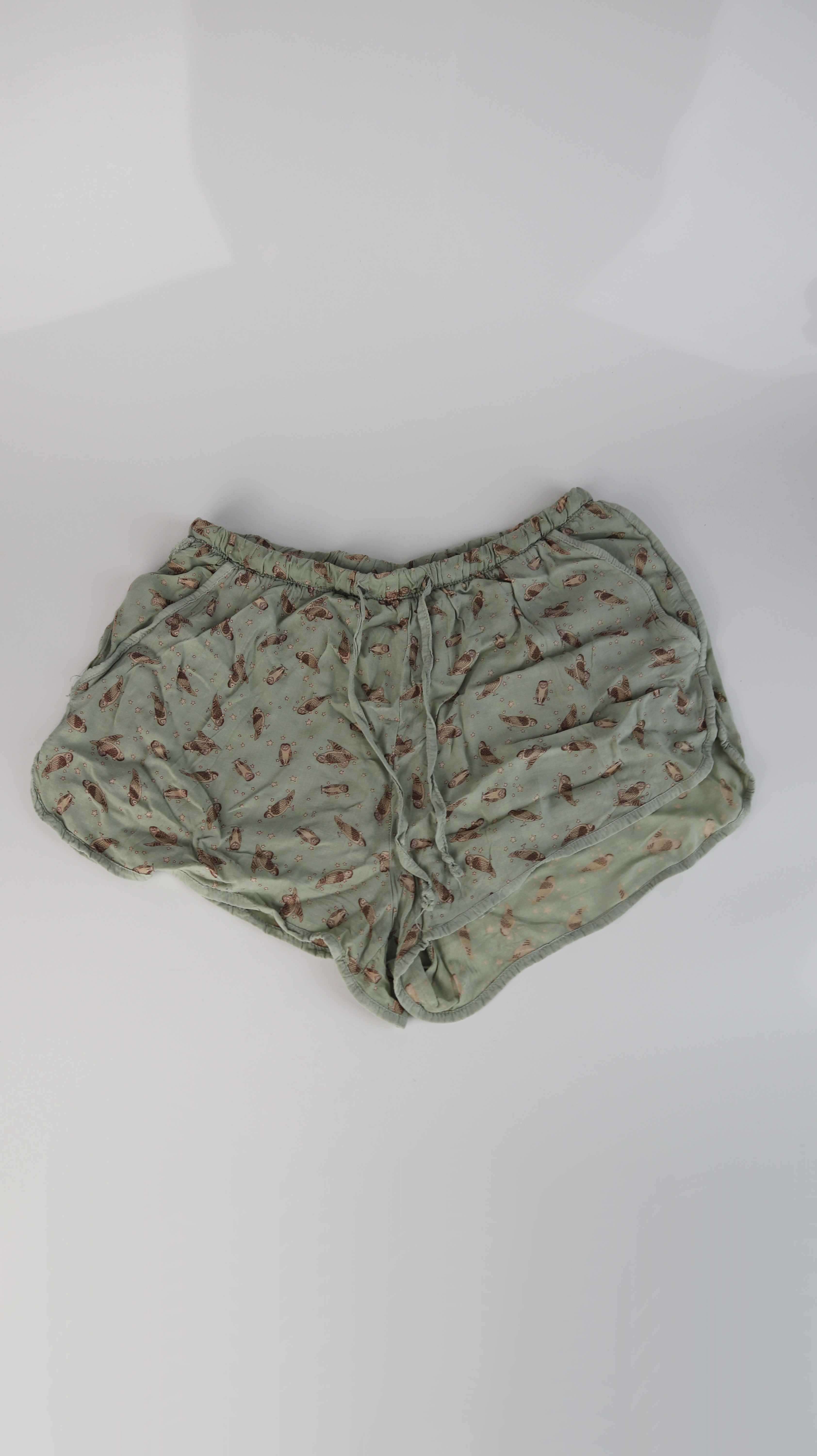 Oysho Hose Shorts grün kurz Schlafhose Hellgrün Eulen S