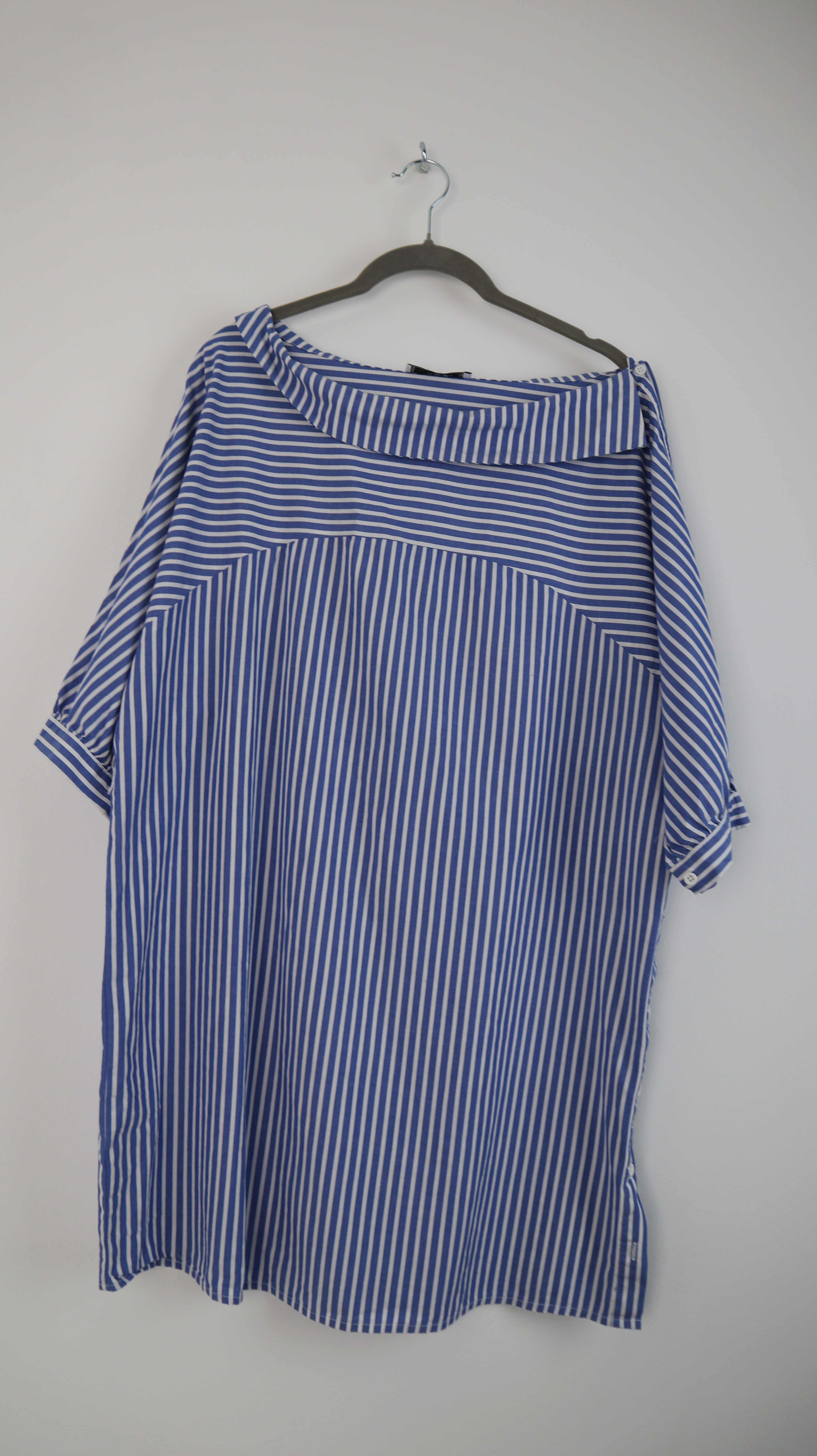 Mango Kleid blau weiß 36 S Midi Midikleid Bluse Blusenkleid gestreift