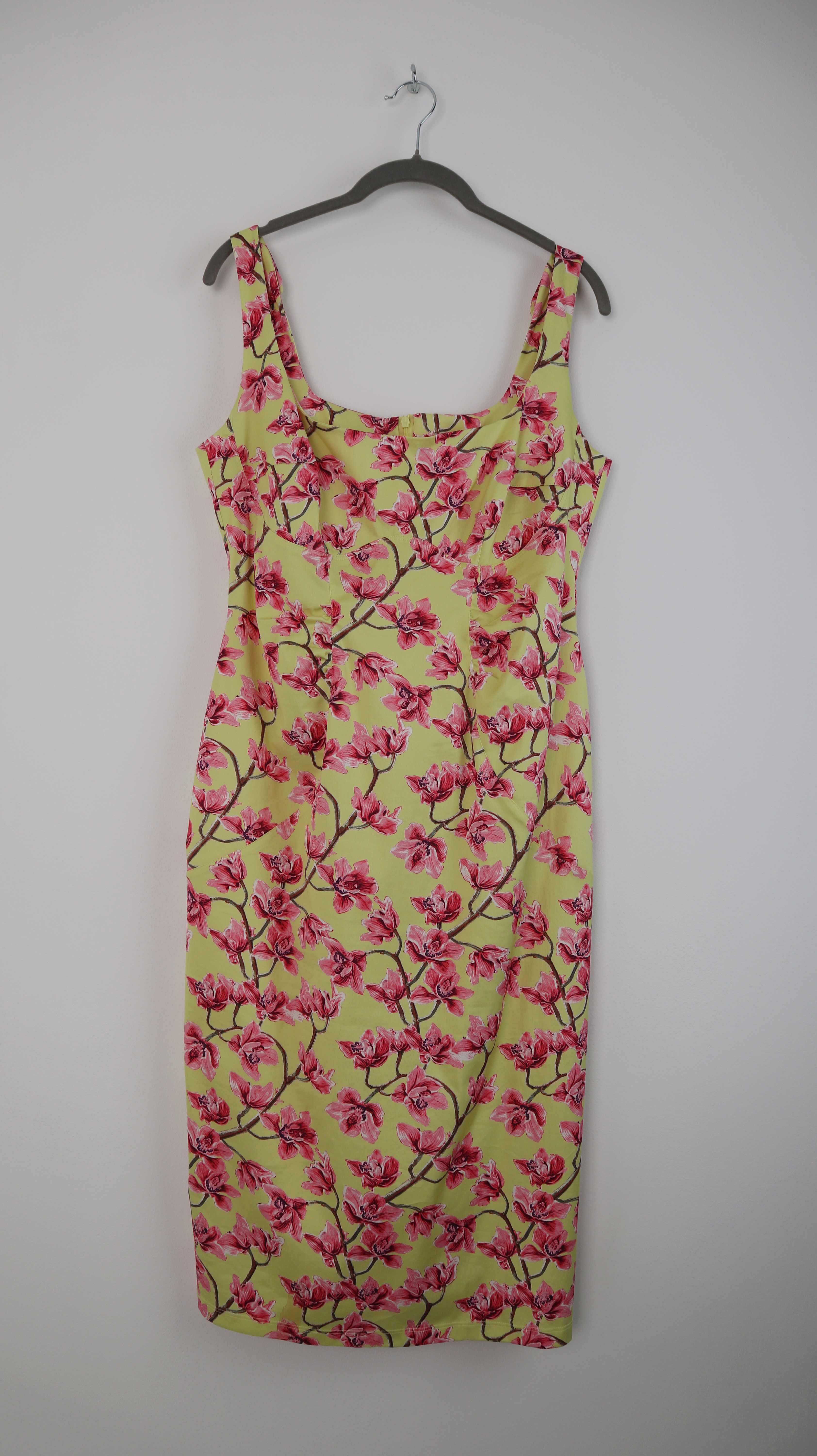 W.E.T. by Ines Schneider Kleid Cocktailkleid 40 L Partykleid rosa gelb Blumen Midi Midikleid