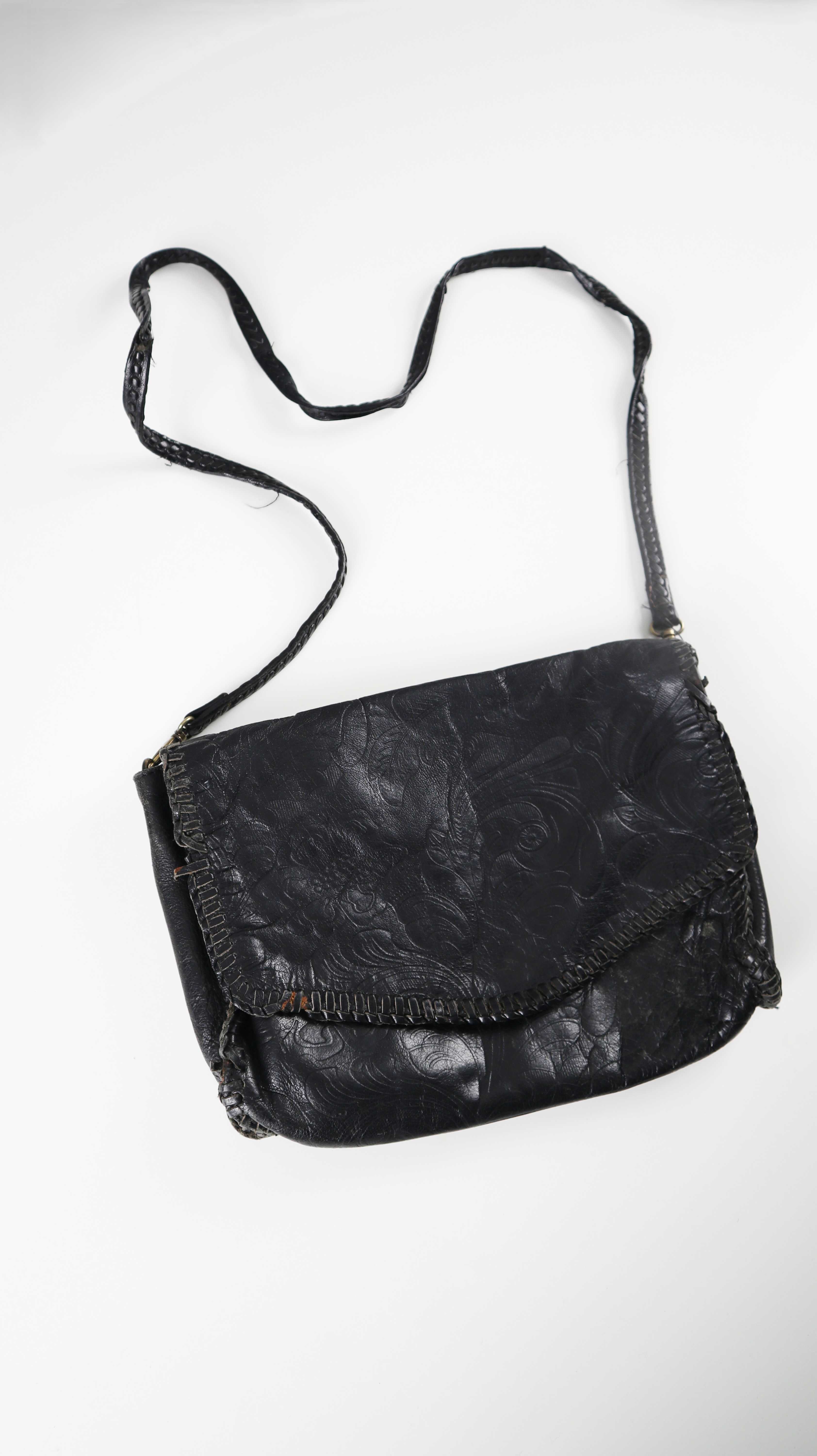 Zara Tasche Umhängetasche Bohemian schwarz Ledertasche Vintage