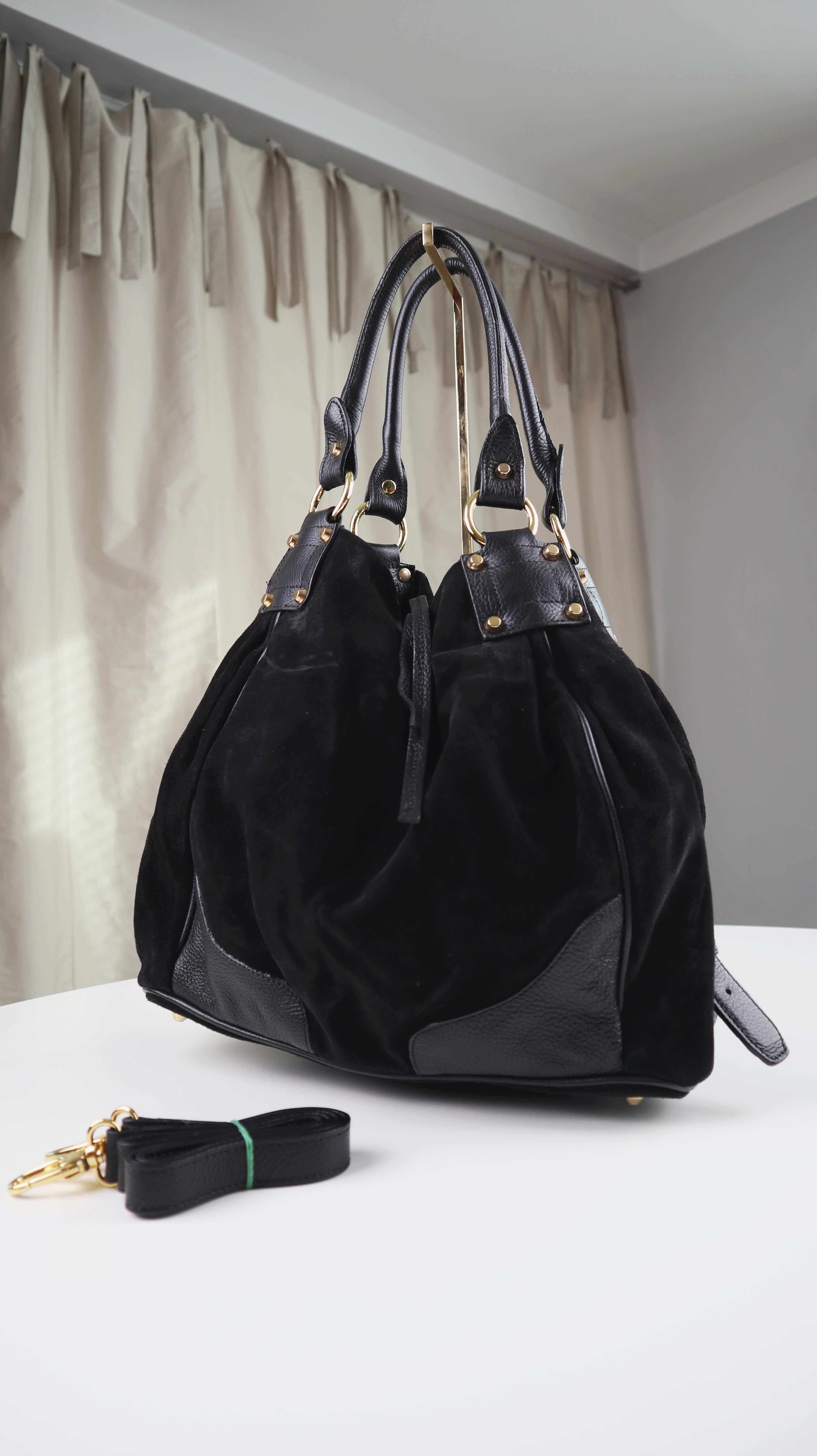 Vera Pelle Made in Italy Tasche Ledertasche schwarz Wildleder Shopper Handtasche