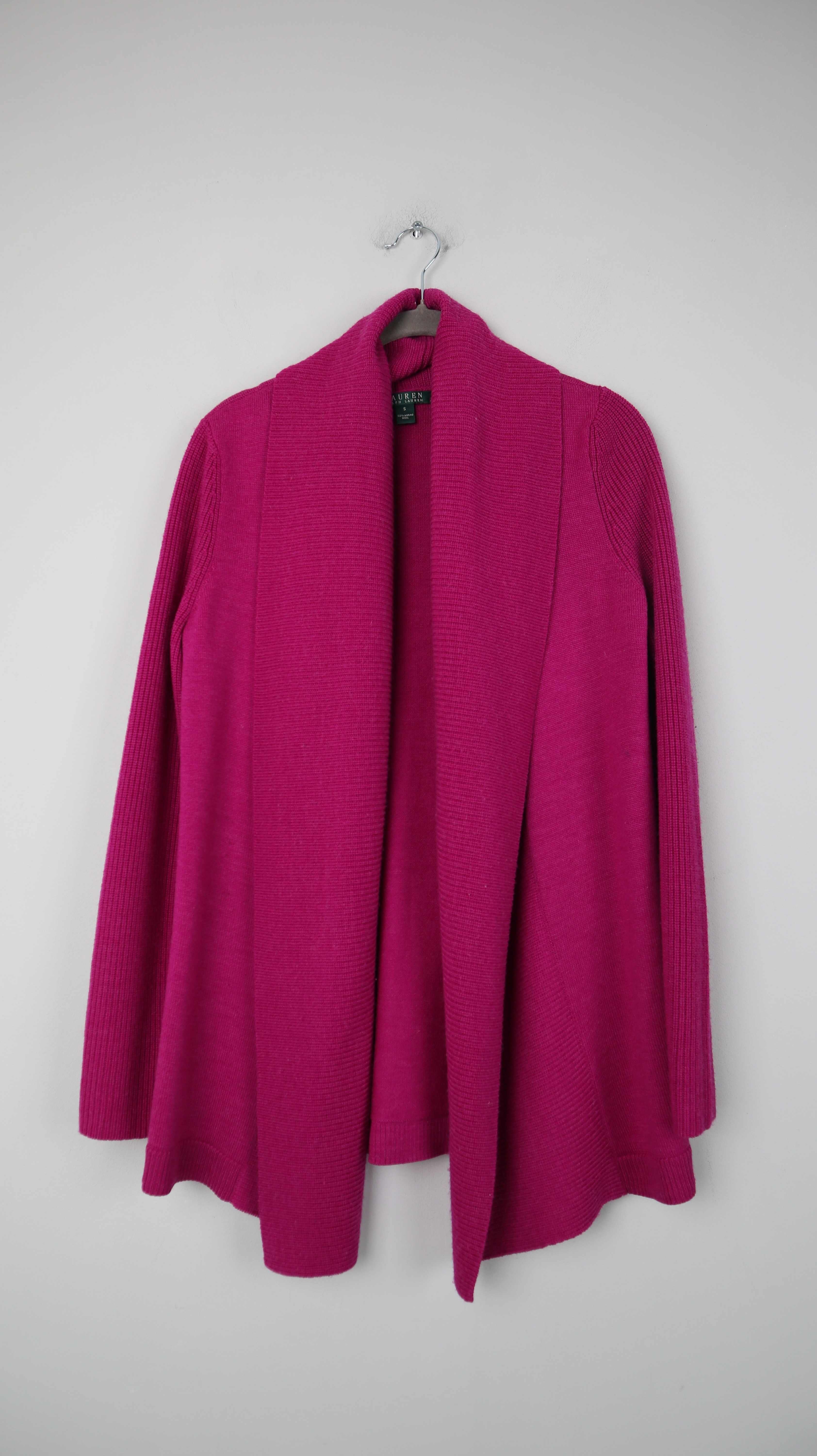 Ralph Lauren Polo Cardigan Strickjacke Wasserfall Fuchsia Pink Rosa 36 S