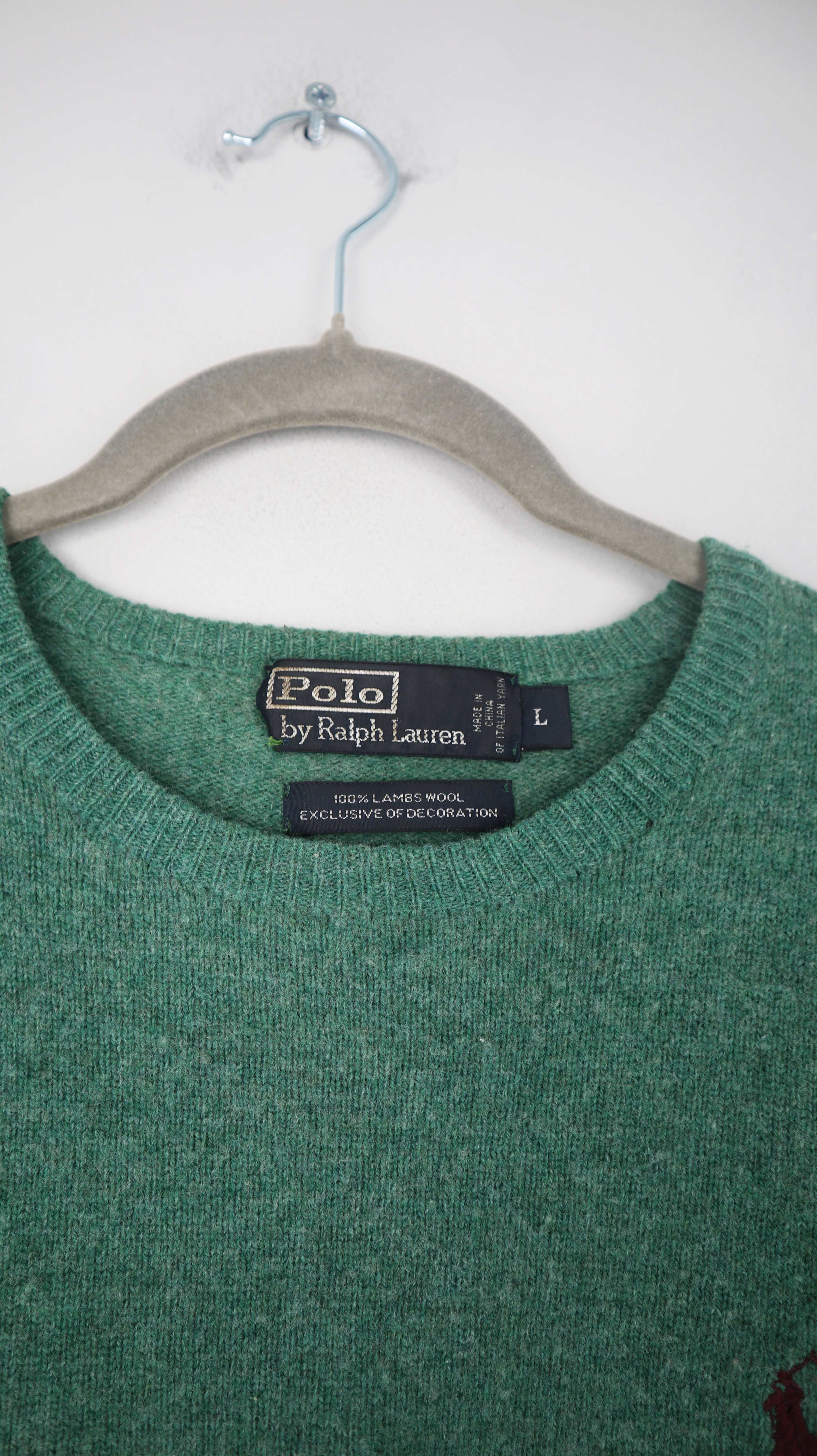 Polo Ralph Lauren Pullover Grün Wollpullover L Lammswolle
