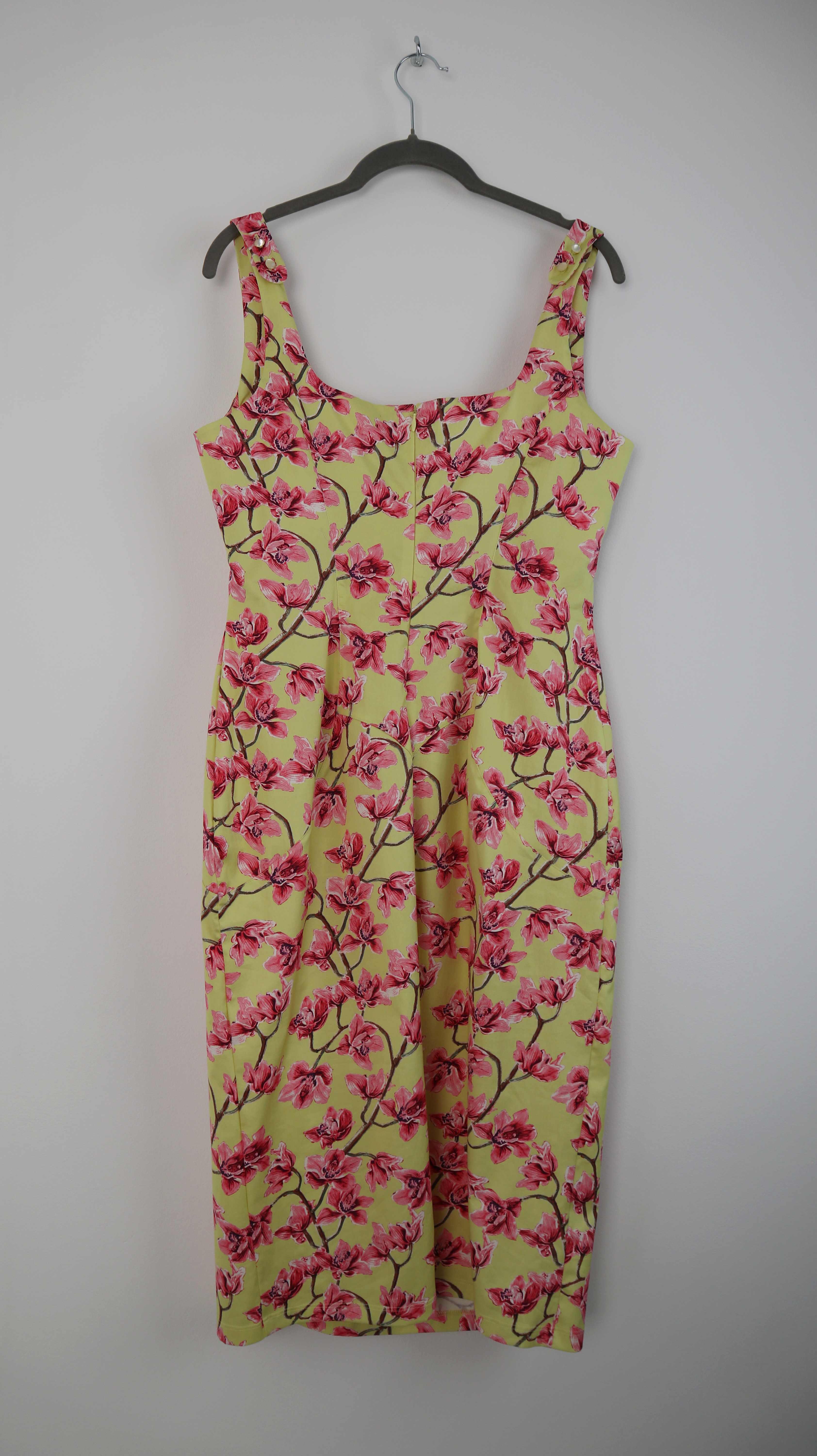 W.E.T. by Ines Schneider Kleid Cocktailkleid 40 L Partykleid rosa gelb Blumen Midi Midikleid