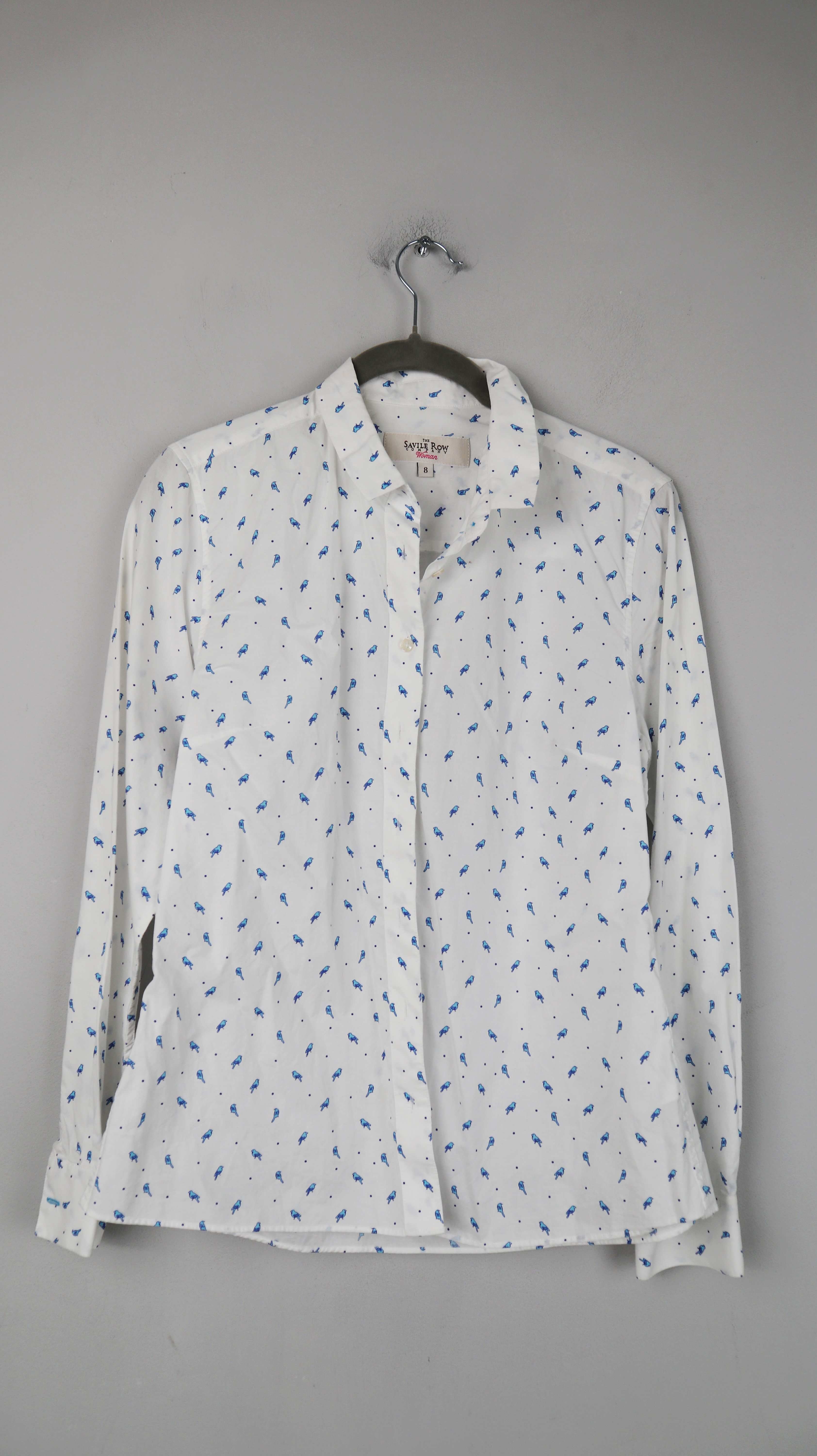 Savile Row Bluse weiß Hemd Shirt 38 M Vögel blau
