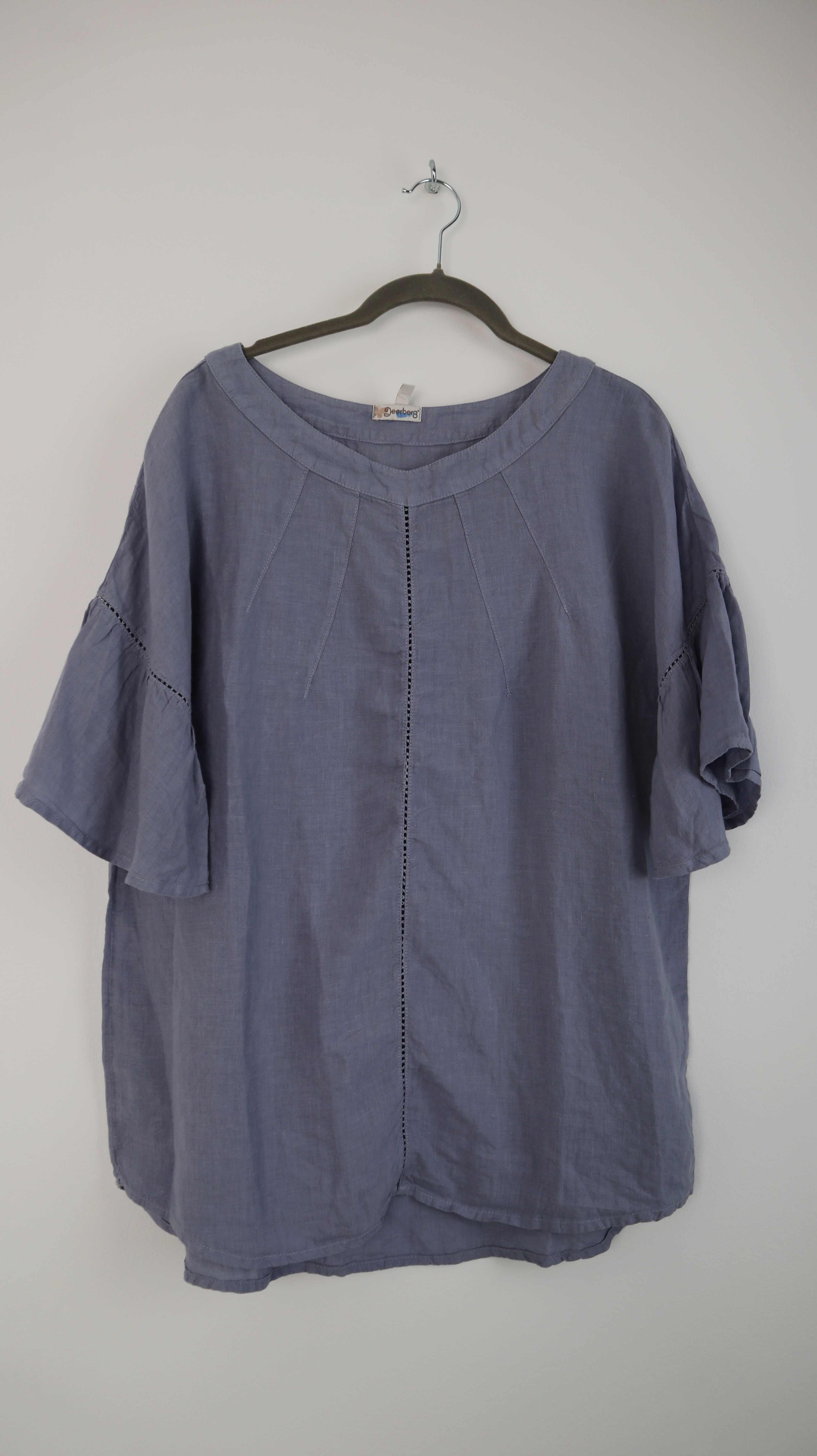 Deerberg Bluse Blau Leinen Leinenbluse 38 M T-Shirt Oberteil