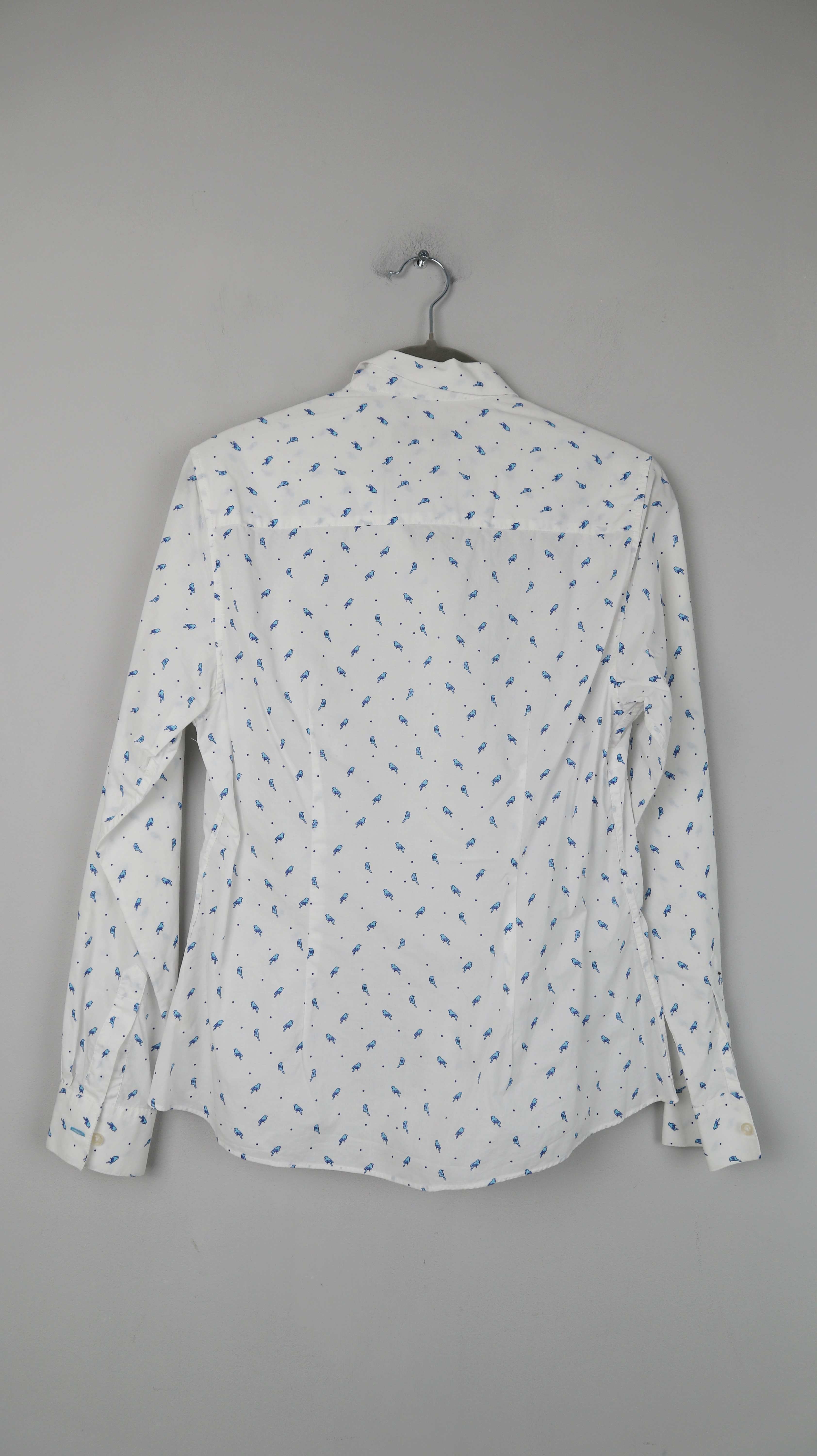 Savile Row Bluse weiß Hemd Shirt 38 M Vögel blau