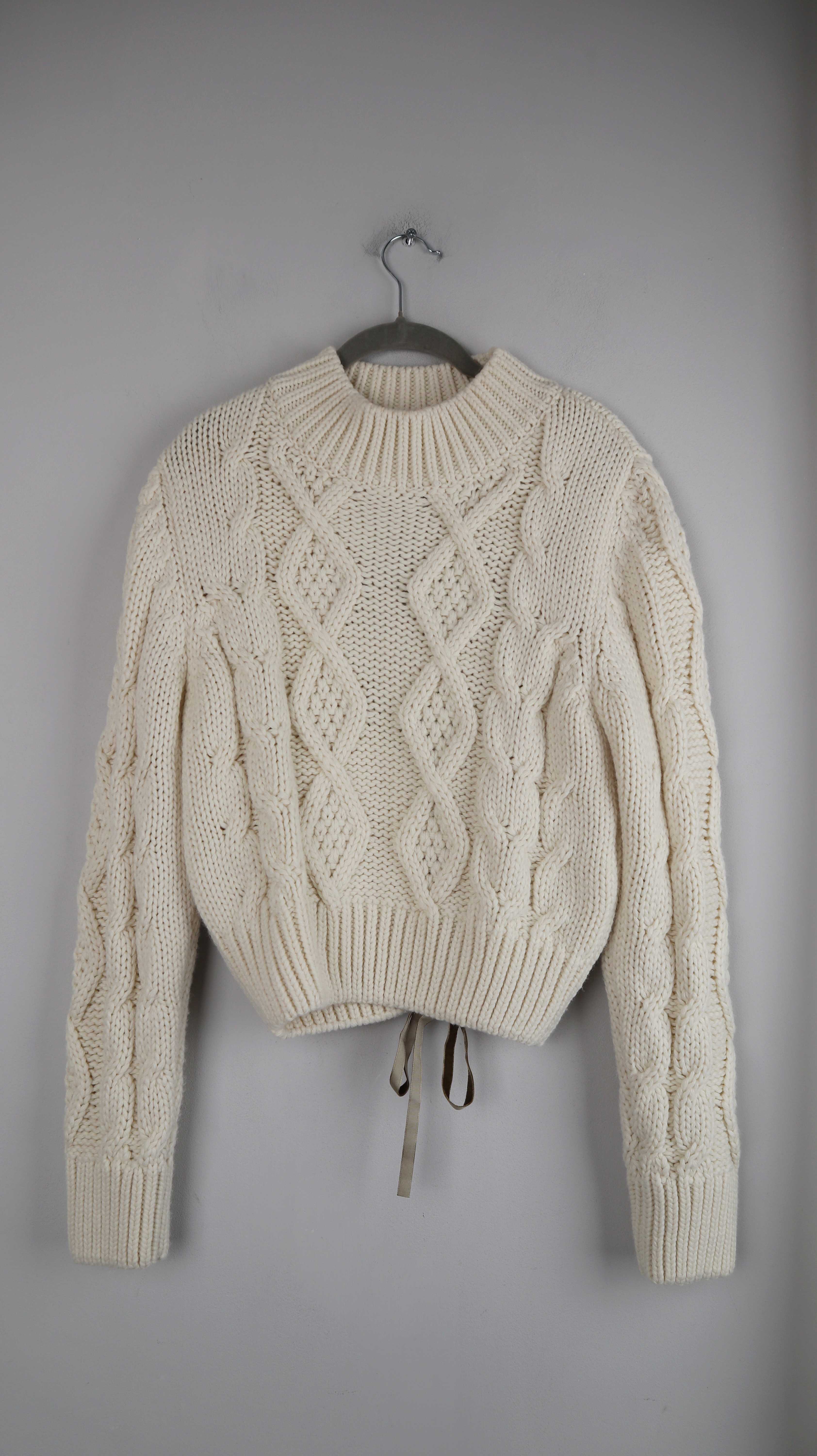 Zara Pullover Beige Creme 40 L Strickpullover gehäkelt Rückenausschnitt