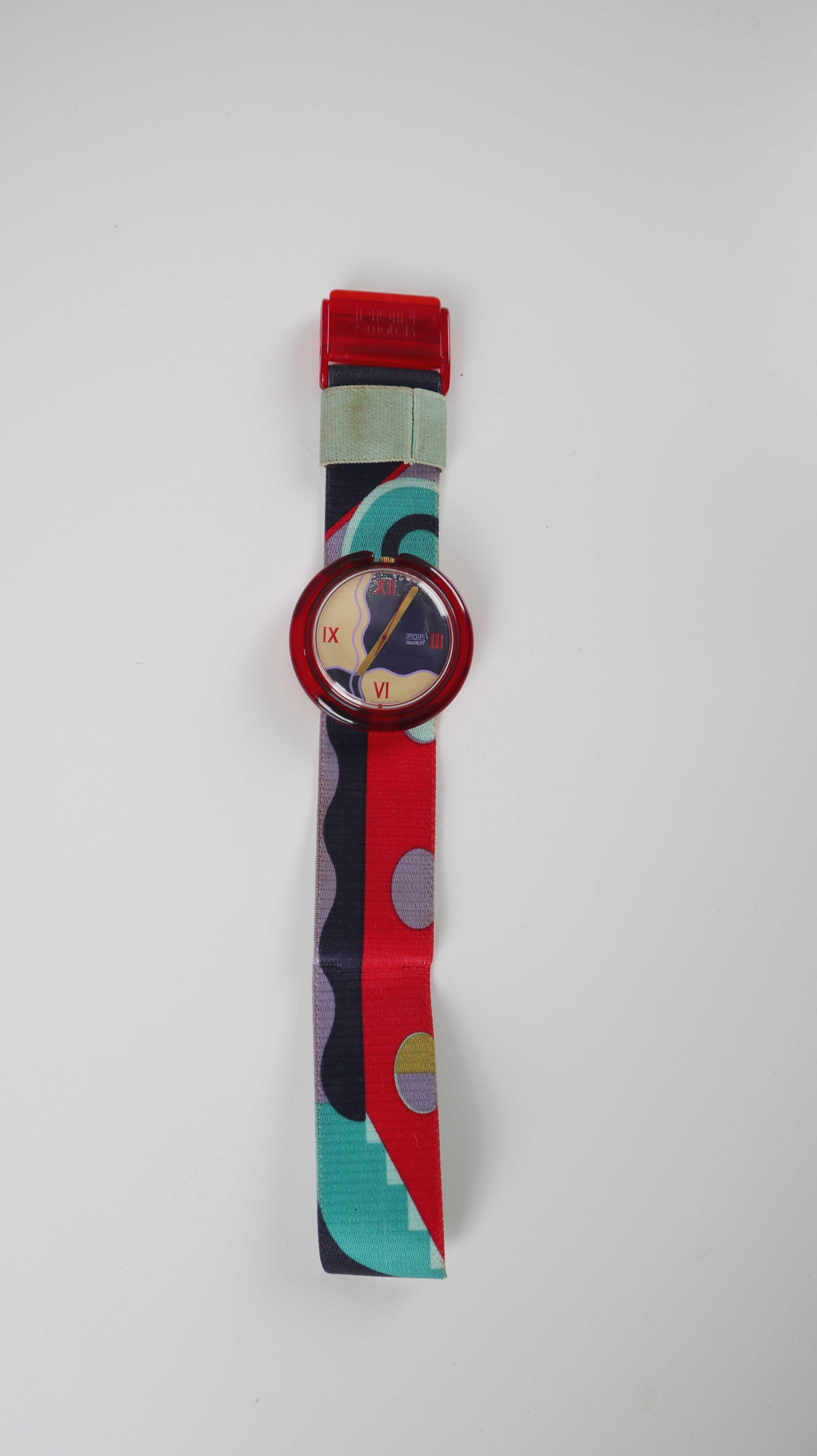 Swatch Pop Uhr Armbanduhr Retro rot bunt 1990 Art Kunst