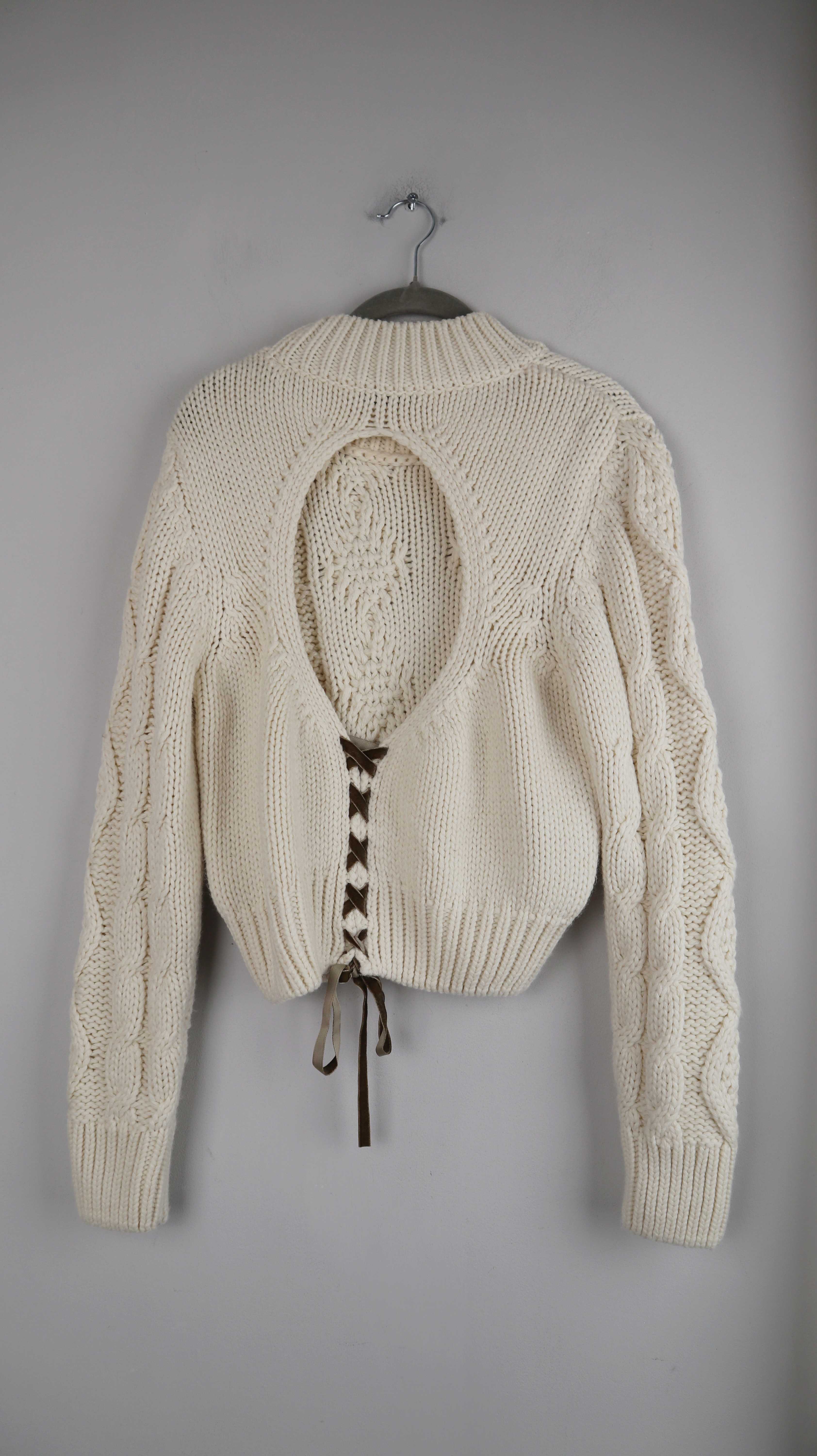 Zara Pullover Beige Creme 40 L Strickpullover gehäkelt Rückenausschnitt