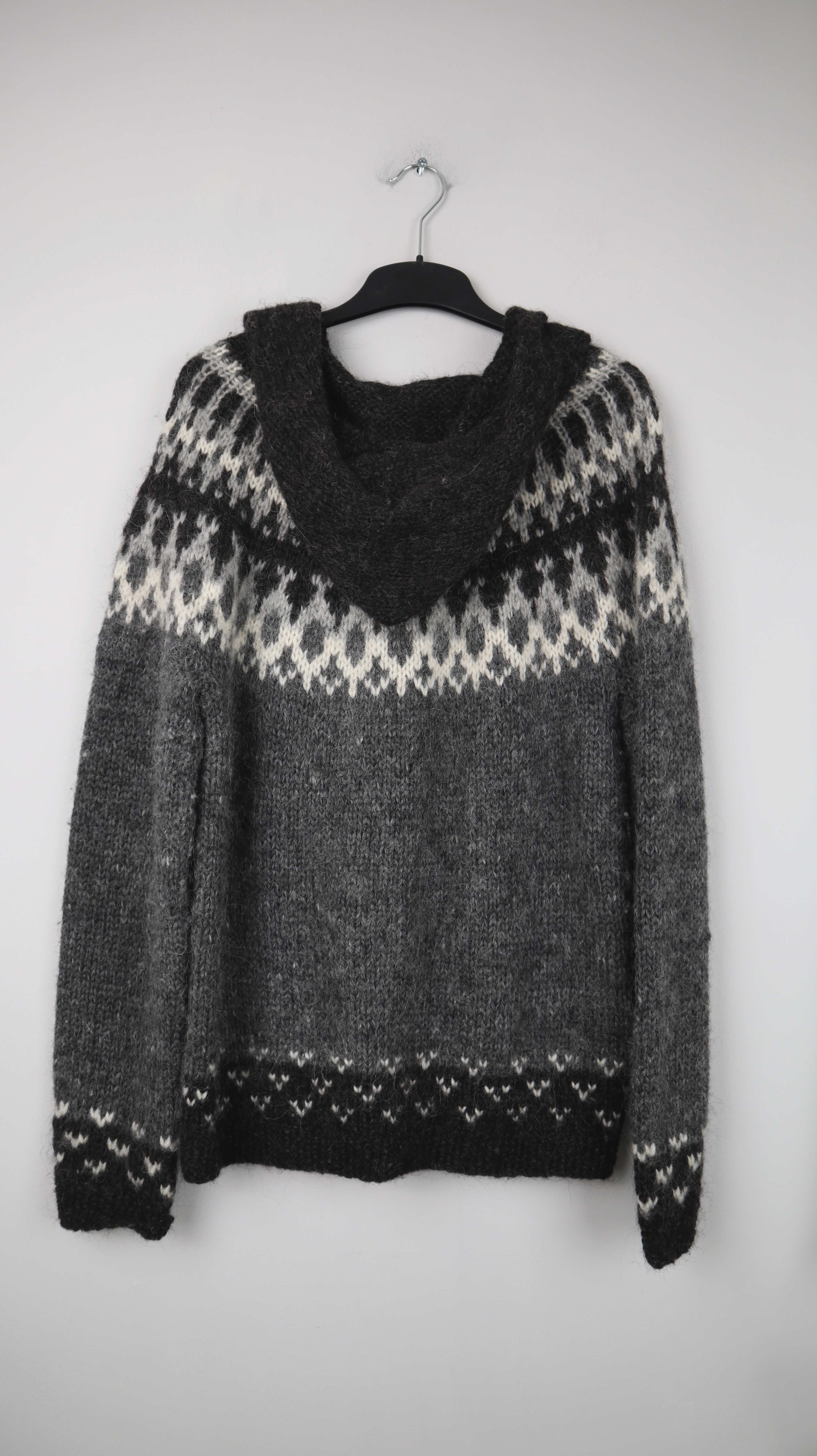 Nordic Store Strickjacke 40 L Grau Schurwolle Iceland Island Sweater Kapuzenjacke