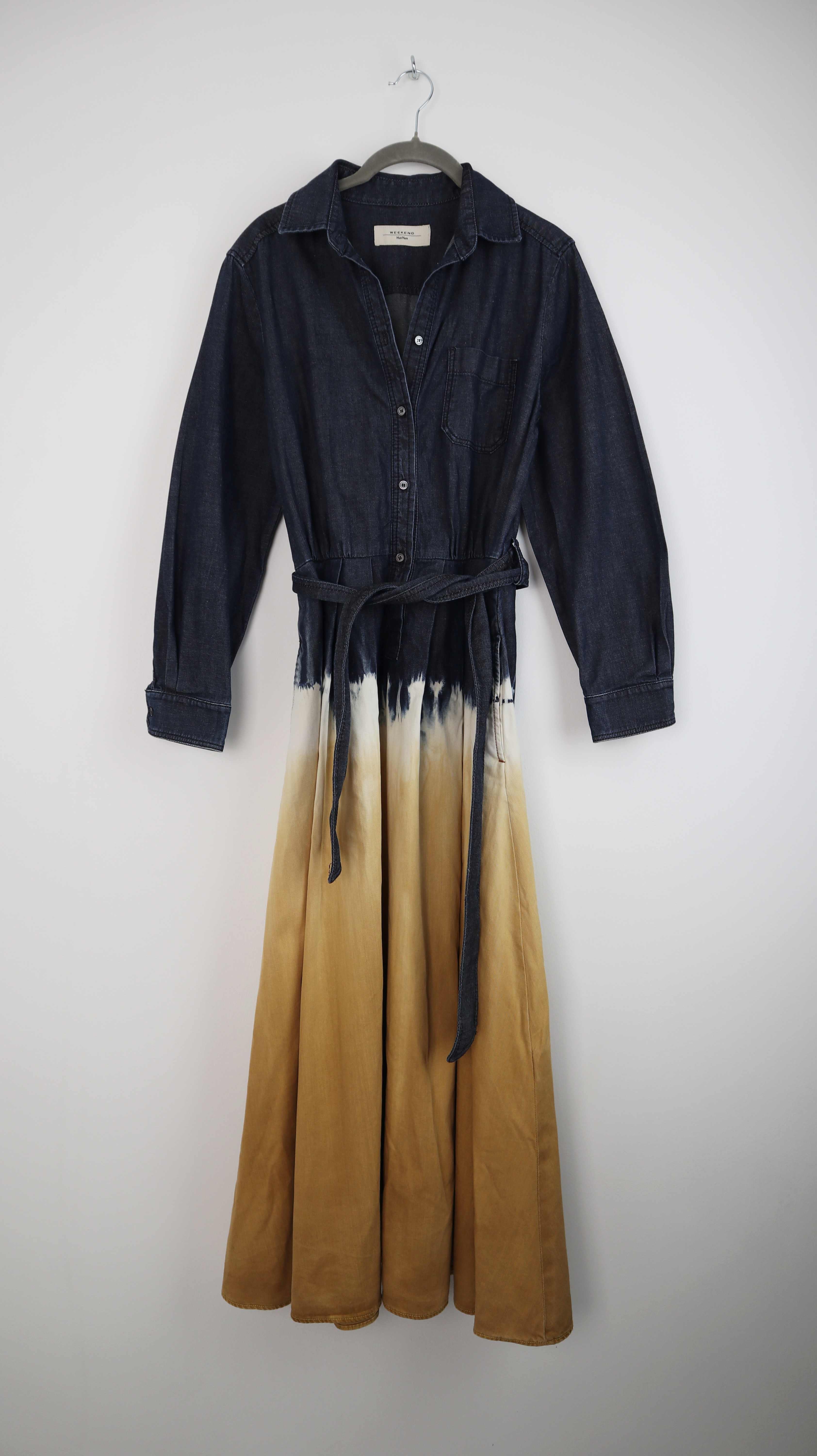 Max Mara Weekend Kleid Jeanskleid Ombre Maxikleid Blau Gelb 38 M