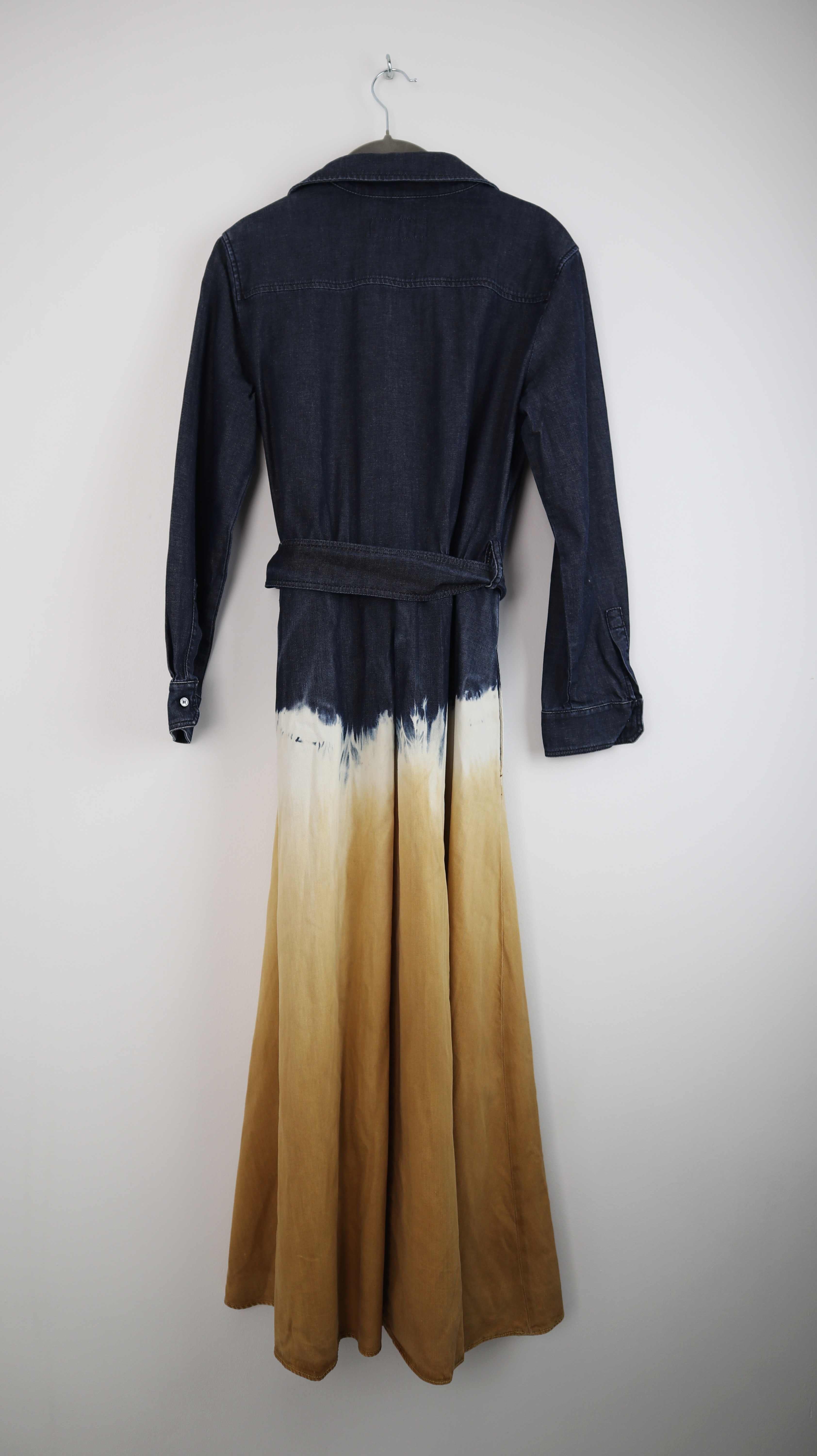 Max Mara Weekend Kleid Jeanskleid Ombre Maxikleid Blau Gelb 38 M