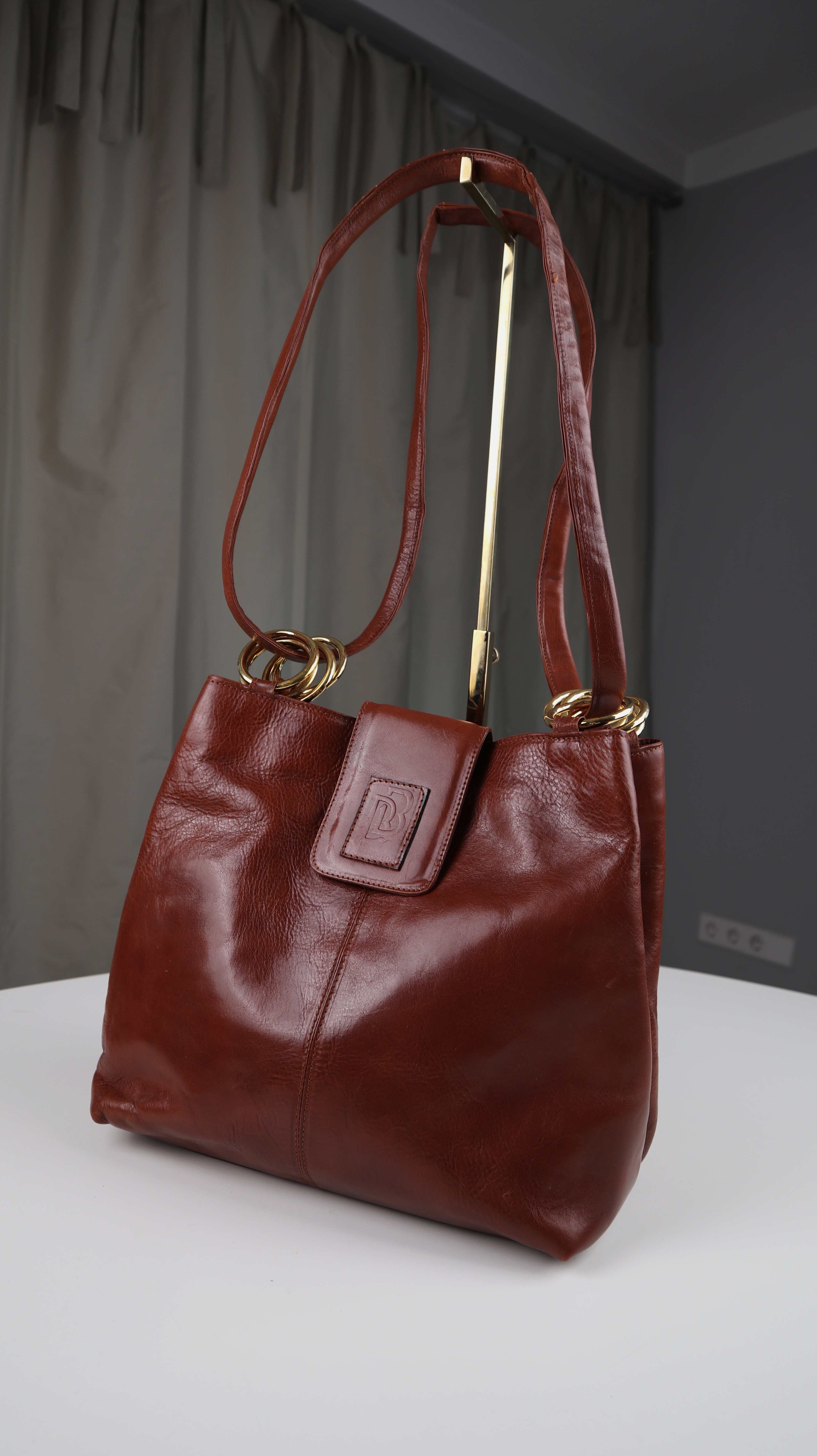 True Vintage Made in Italy Tasche Handtasche Schultertasche braun gold