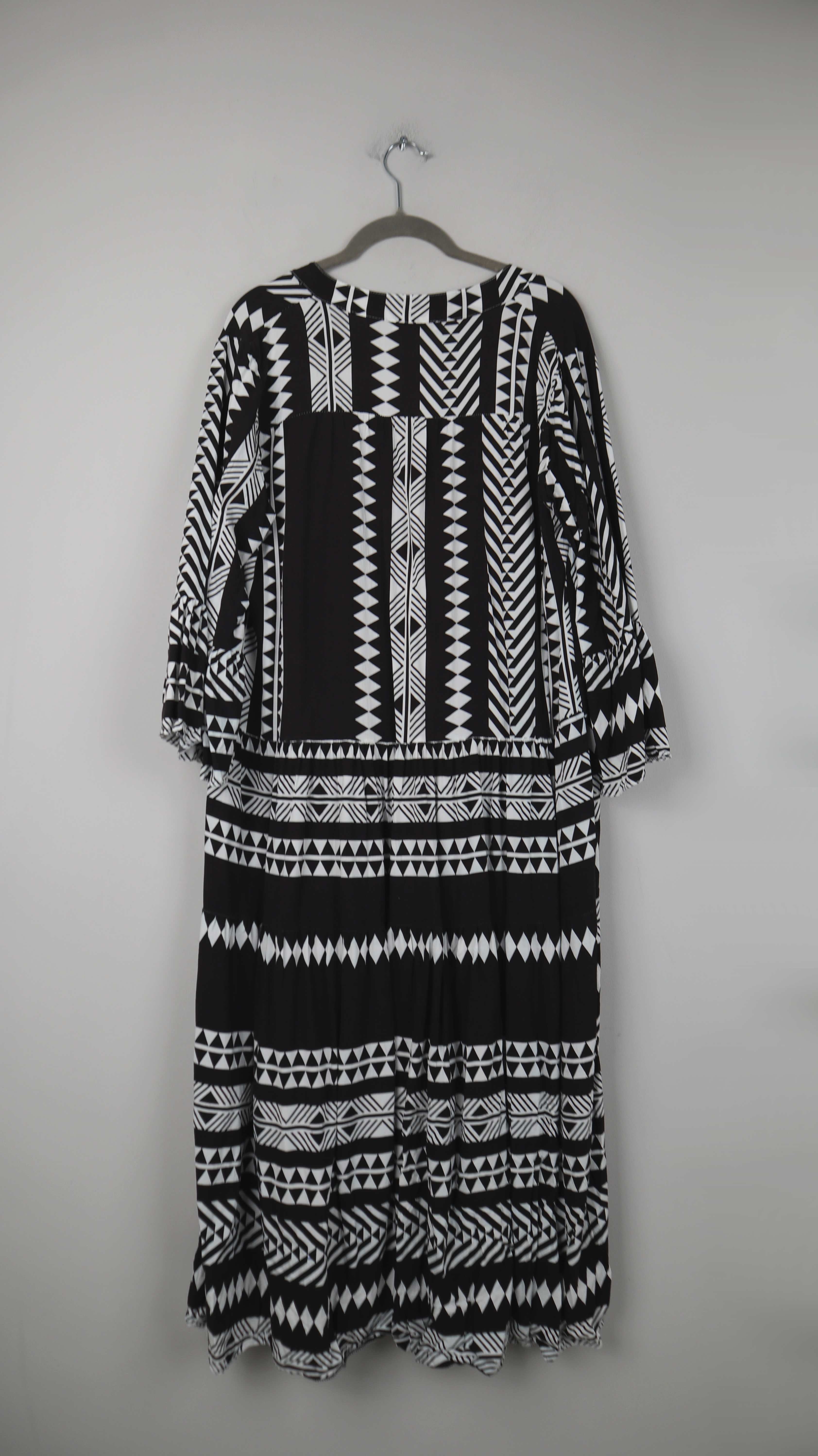 Kleid Sommerkleid 40 L schwarz weiß Ibiza Hippiekleid Midi Midikleid