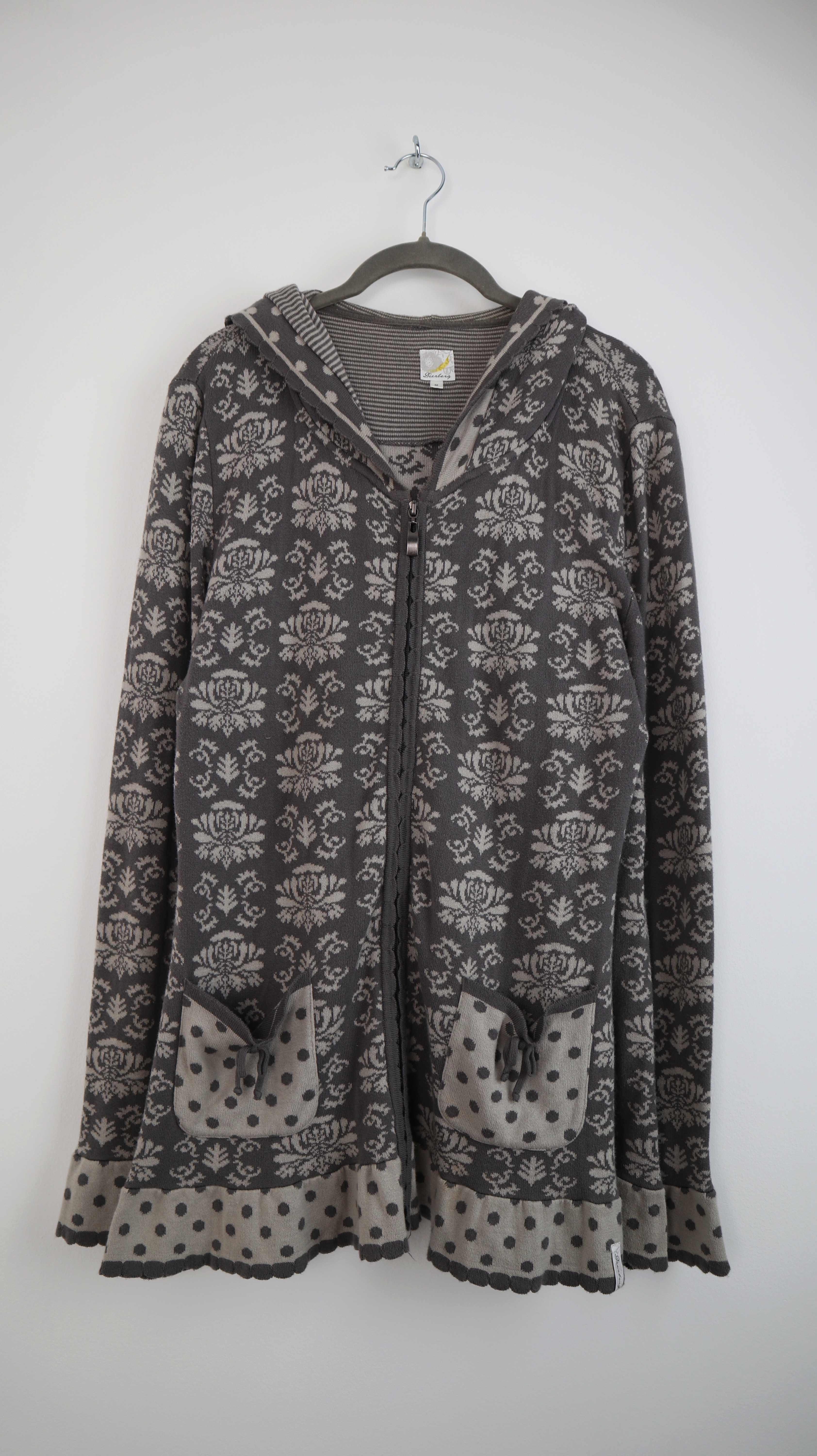 Deerberg Strickjacke 38 M Beige gepunktet Paisley Cardigan Zipperjacke Sweater