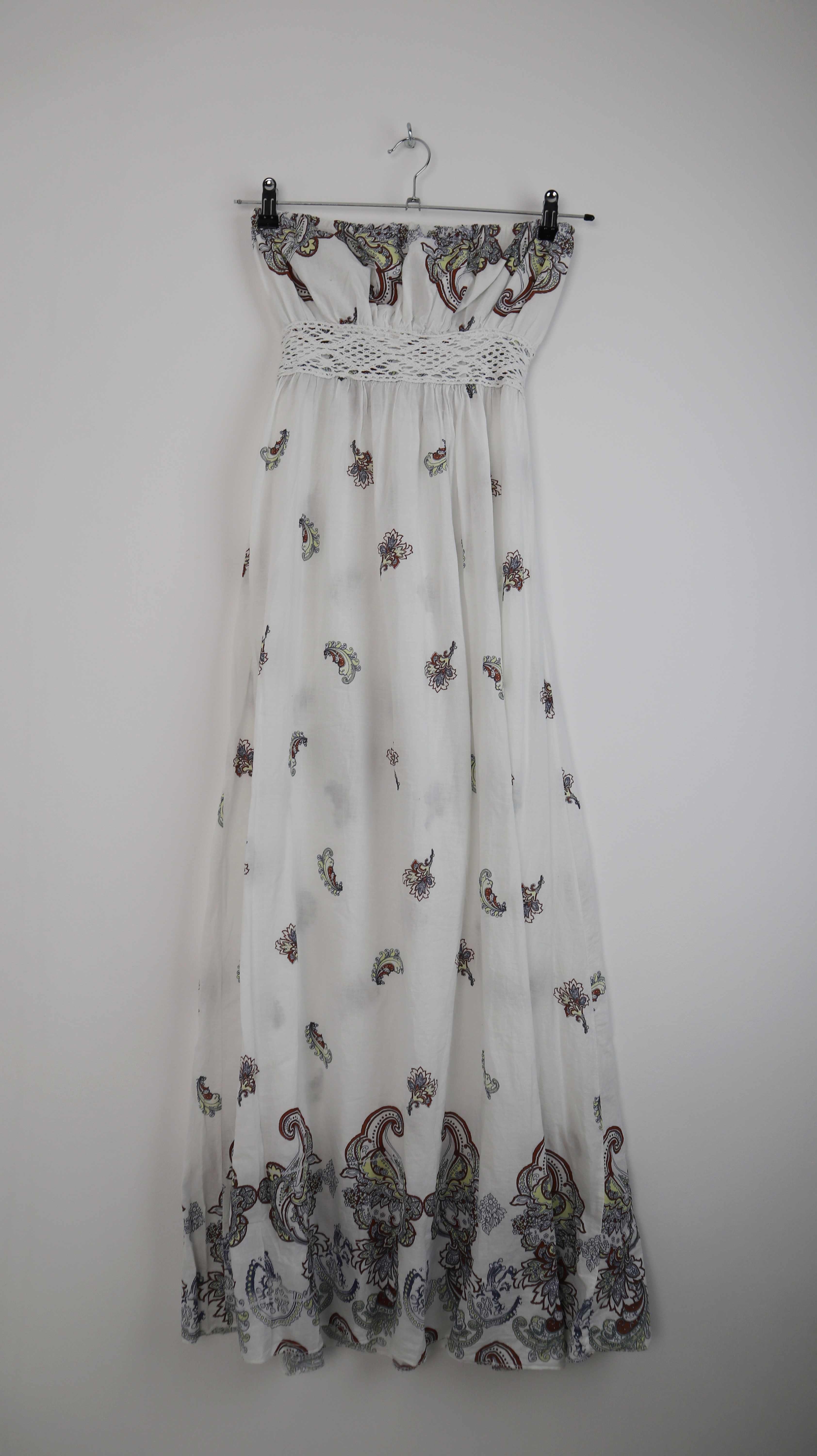 Kleid weiß Bandeau Paisley Sommerkleid 36 S trägerlos