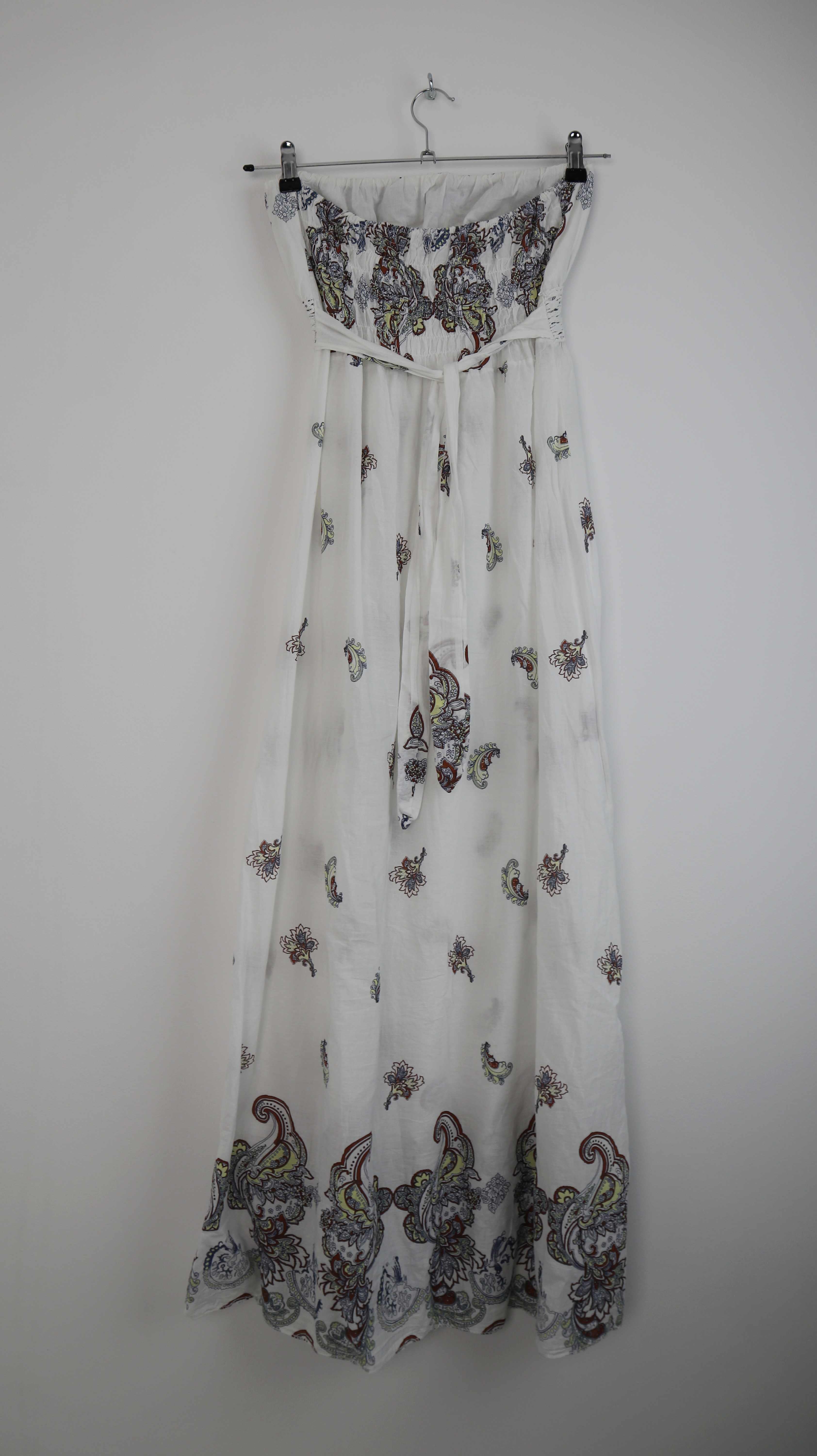 Kleid weiß Bandeau Paisley Sommerkleid 36 S trägerlos