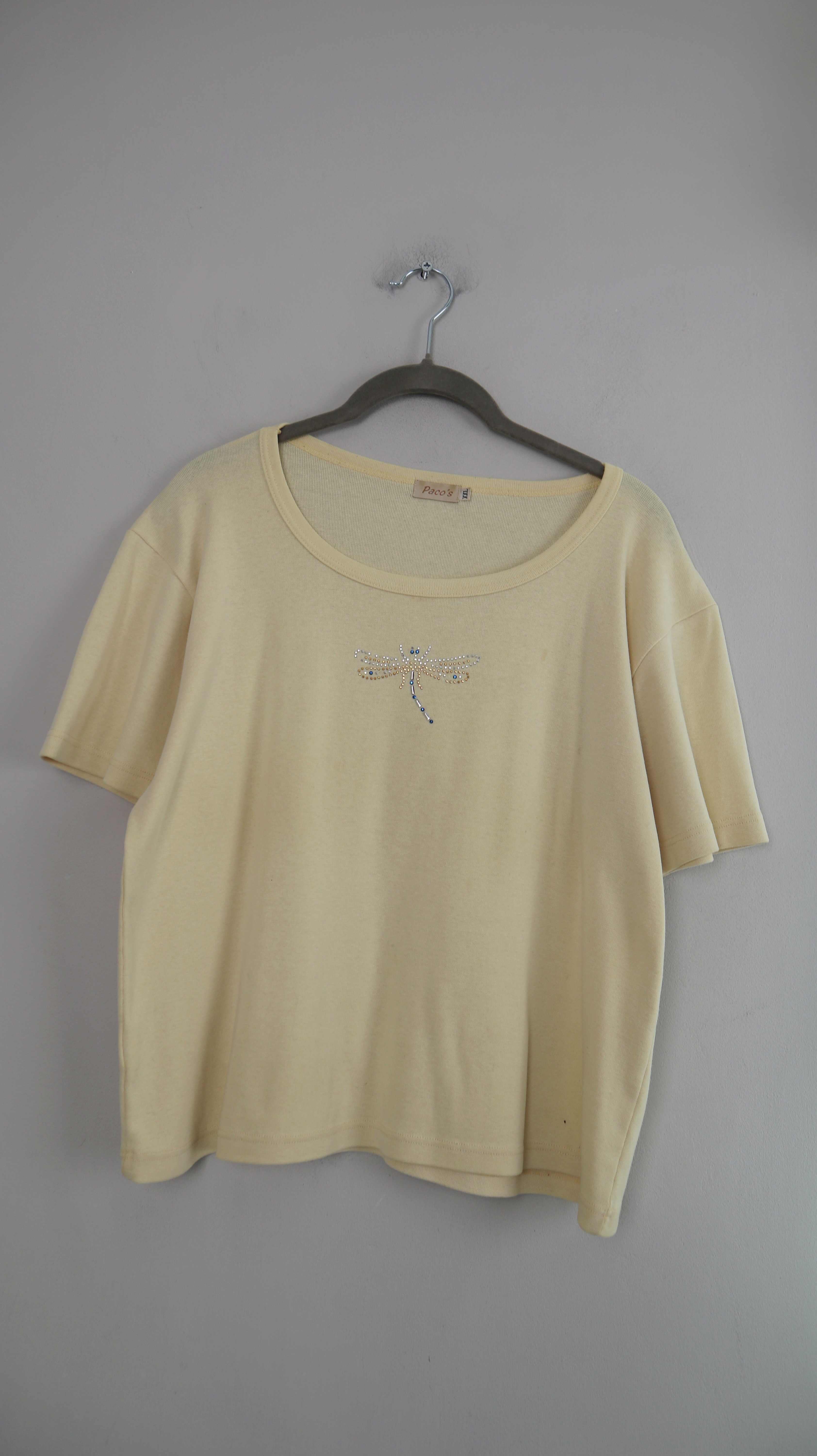 Pacos Shirt Gelb T-Shirt Libelle Glitzer XXL Pastellgelb
