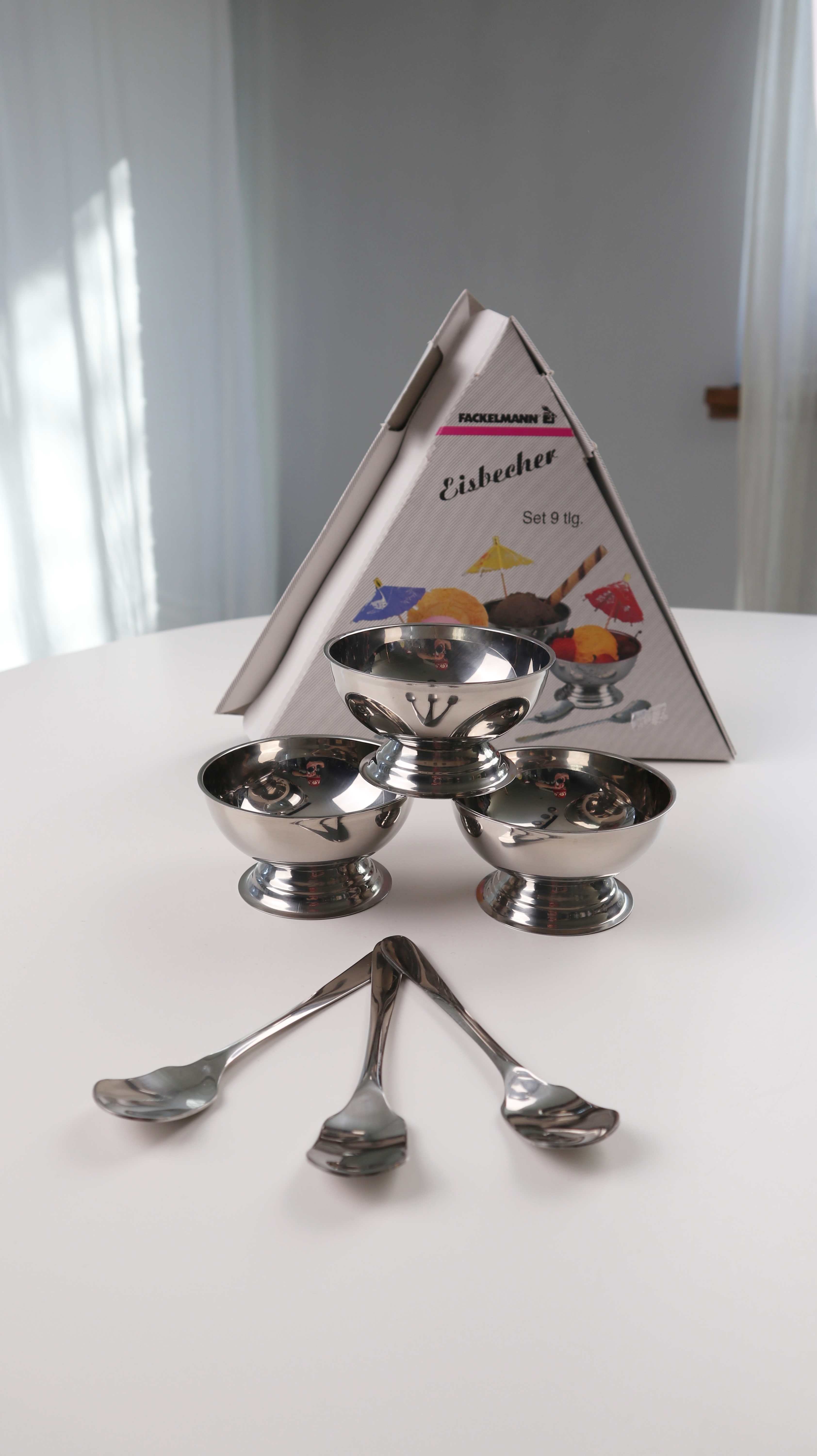 Fackelmann Eisbecher Chrom Silber neu 3 Teiliges Set Retro Schalen