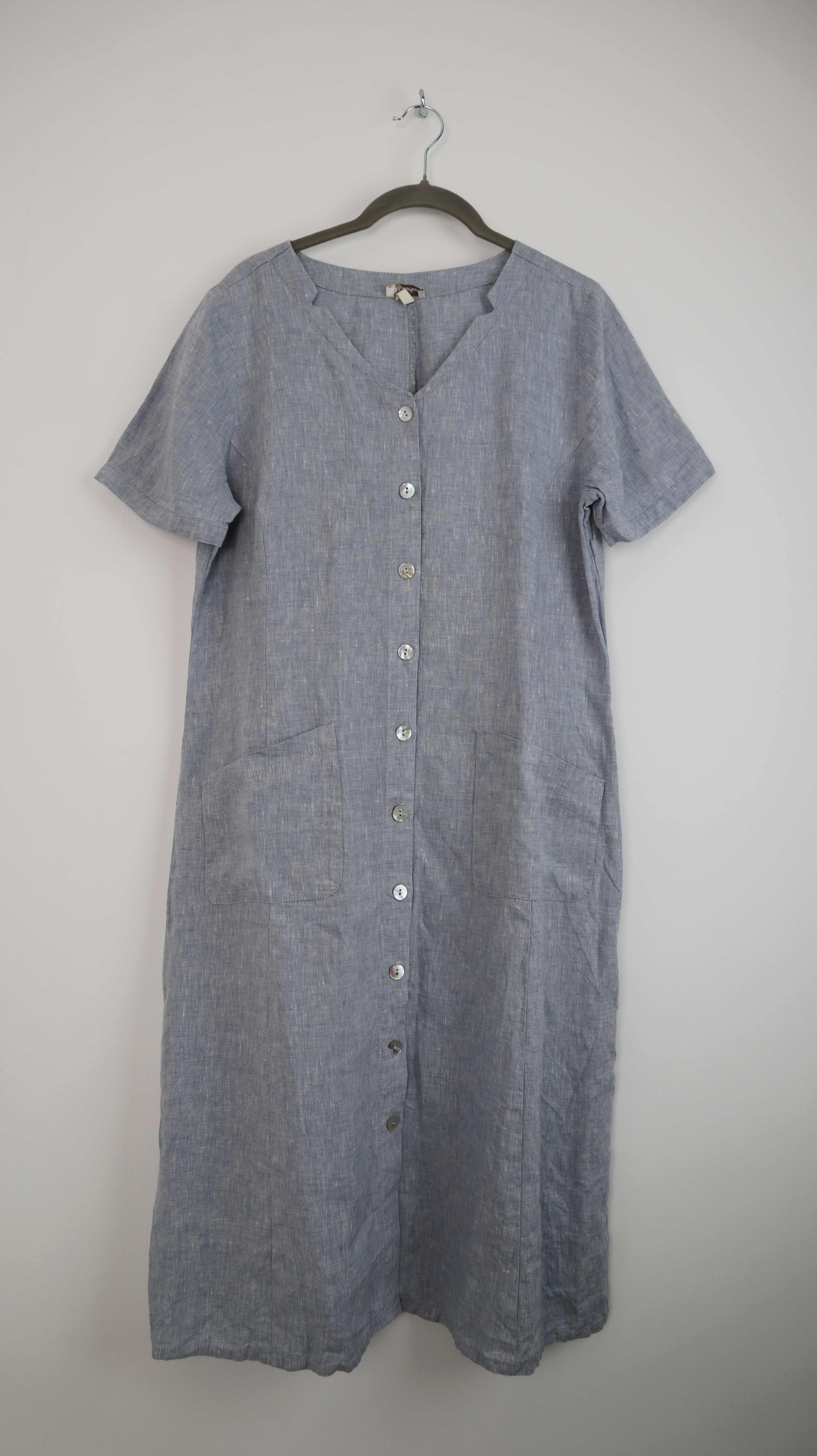 Deerberg Leinenkleid blau geknöpft 36 S Leinen Hellblau