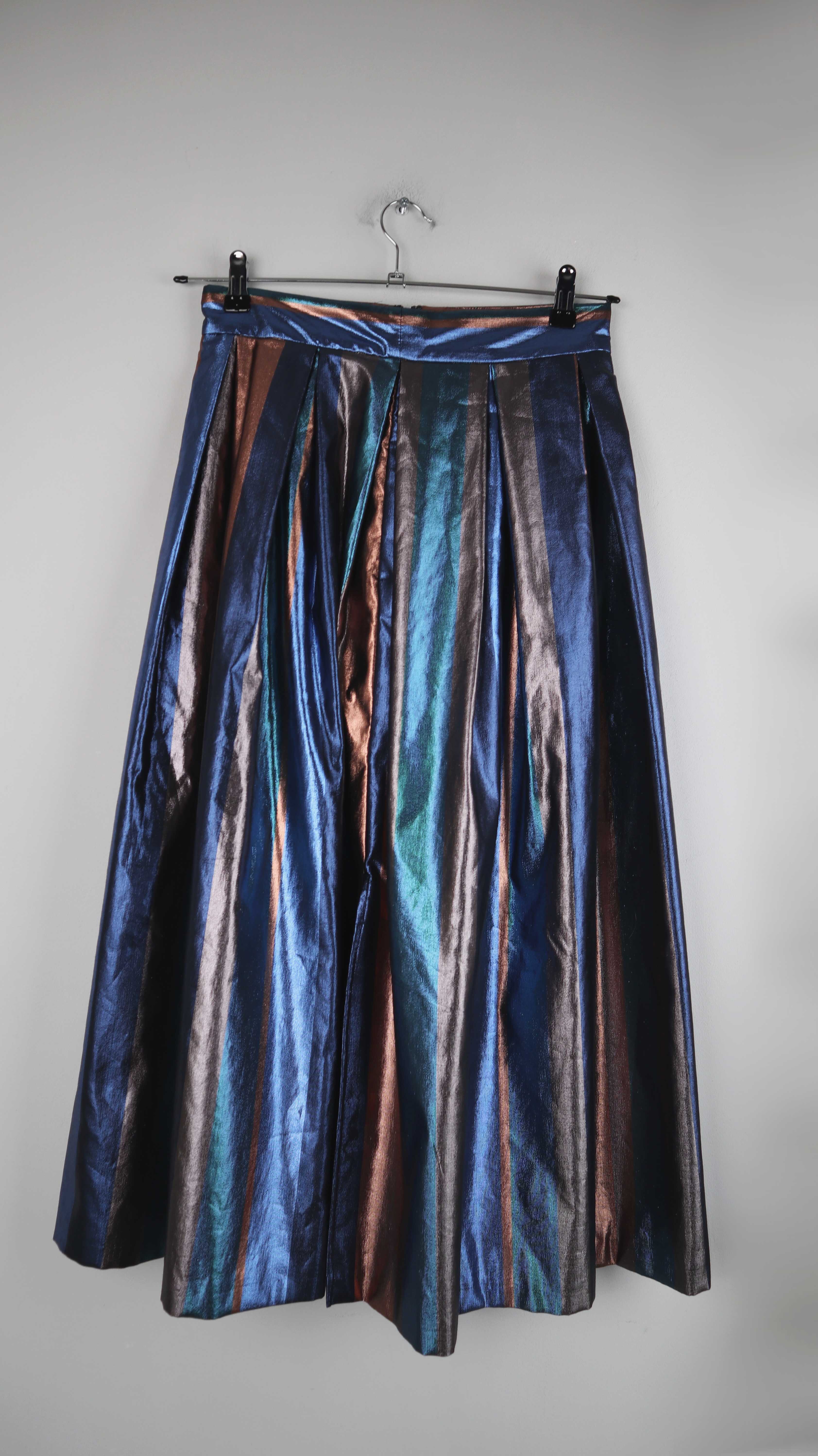 Max&Co Rock Metallic Faltenrock 38 M gestreift blau braun Midi Midirock